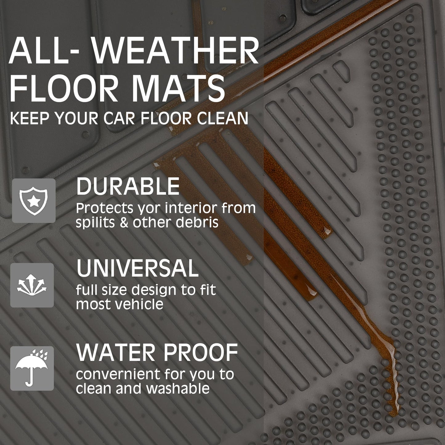 CAR PASS Heavy Duty Rubber Floor Mats Pink 4-Piece Car Mat Set - Universal Waterproof for SUV Truck, Durable All-Weather Mats,Car Women,Girly(All Pink)