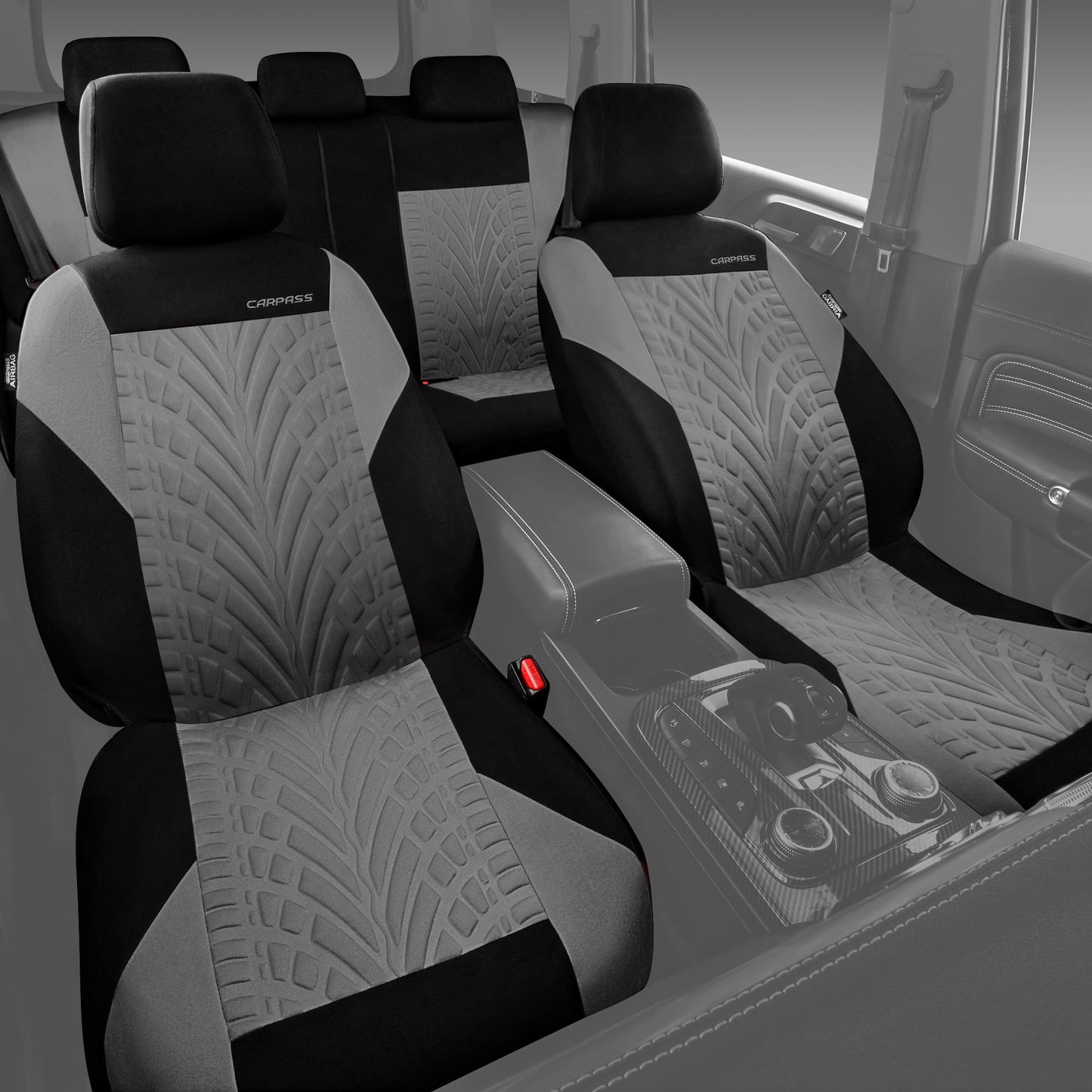 CAR PASS Car Seat Covers Full Sets, Front & Split Rear Bench for Car, 3D Tyre Embossed Automotive Interior Covers, Airbag Compatible, Quick Setup Universal Fit Seat Covers for Car, SUV(All Black)