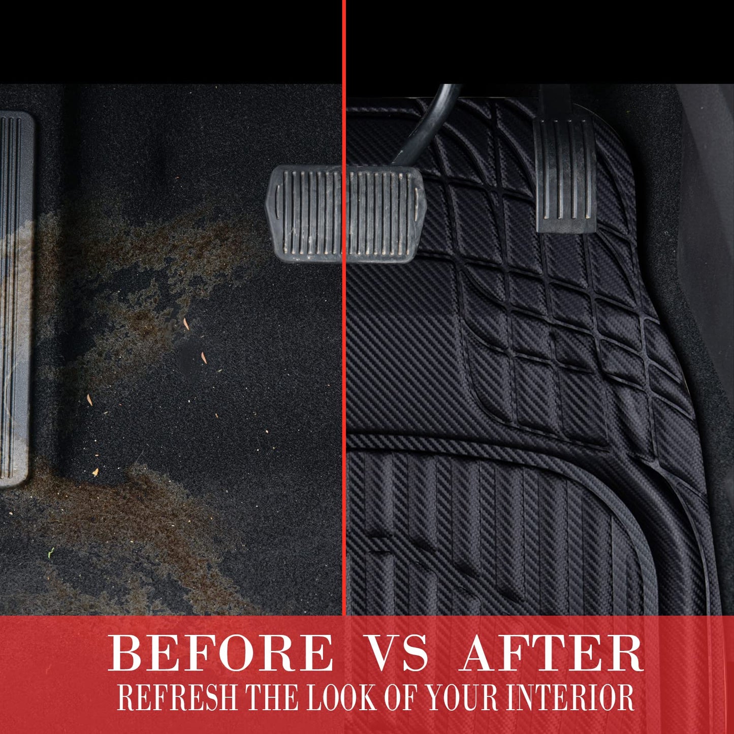 CAR PASS 4 Piece Leather Car Floor Mats -3D Cute Girly Waterproof All Weather Car Mat Full Set, Universal Trim to Fit & Anti-Slip Burr Bottom & Light Easy Clean for SUV Truck Auto Sedan Van(Pink)