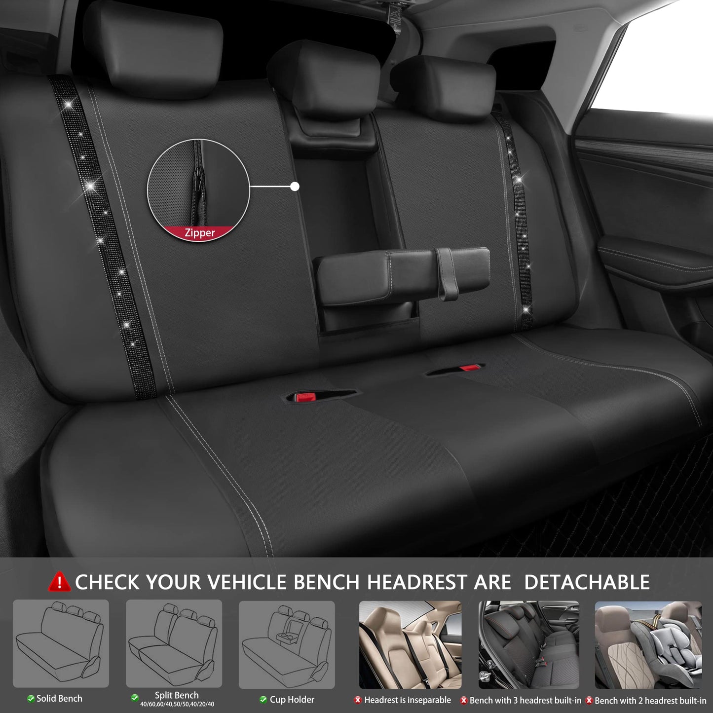 CAR PASS 7 PCS Bling Car Accessories for Women, Sparkly Rhinestone Diamond Steering Wheel Cover, Bling Seat Belt Cushion, Glitter Shift Knob Cover, Car Cup Holder Coaster, Cute Interior Sets Silver