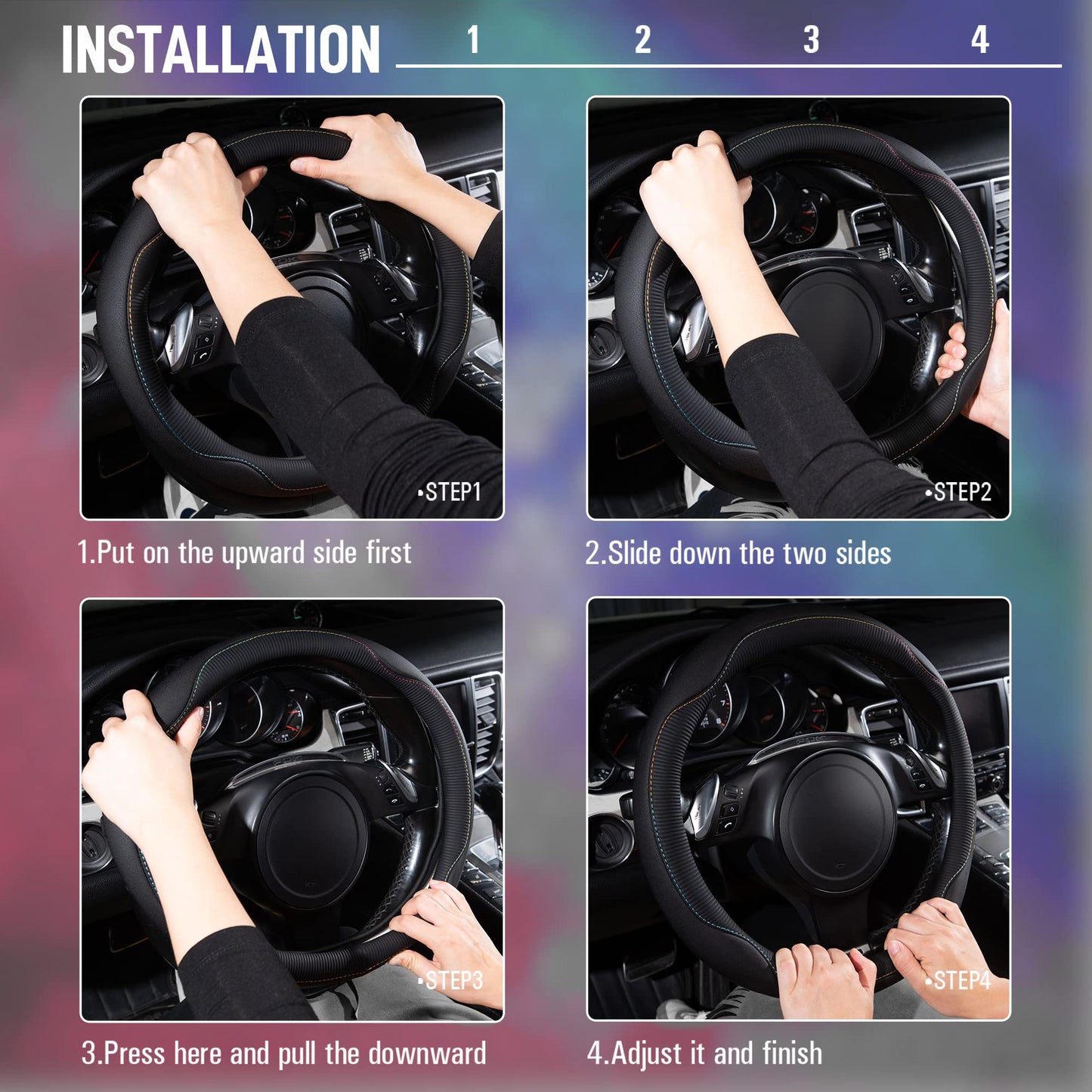 Car Pass Colour Piping Leather Universal Fit Steering Wheel Cover,Perfectly fit for 14.5-15 inches for Various Vehicles SUVs,Vans,Sedans,Cars (Black & Mint)