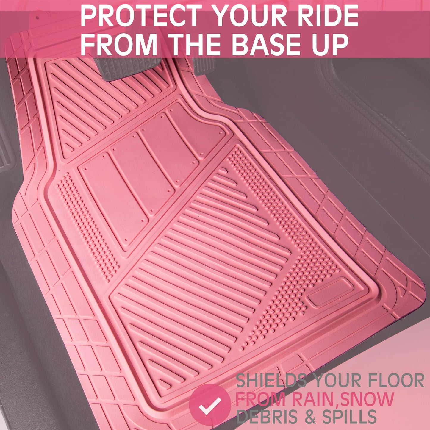 CAR PASS Heavy Duty Rubber Floor Mats Pink 4-Piece Car Mat Set - Universal Waterproof for SUV Truck, Durable All-Weather Mats,Car Women,Girly(All Pink)