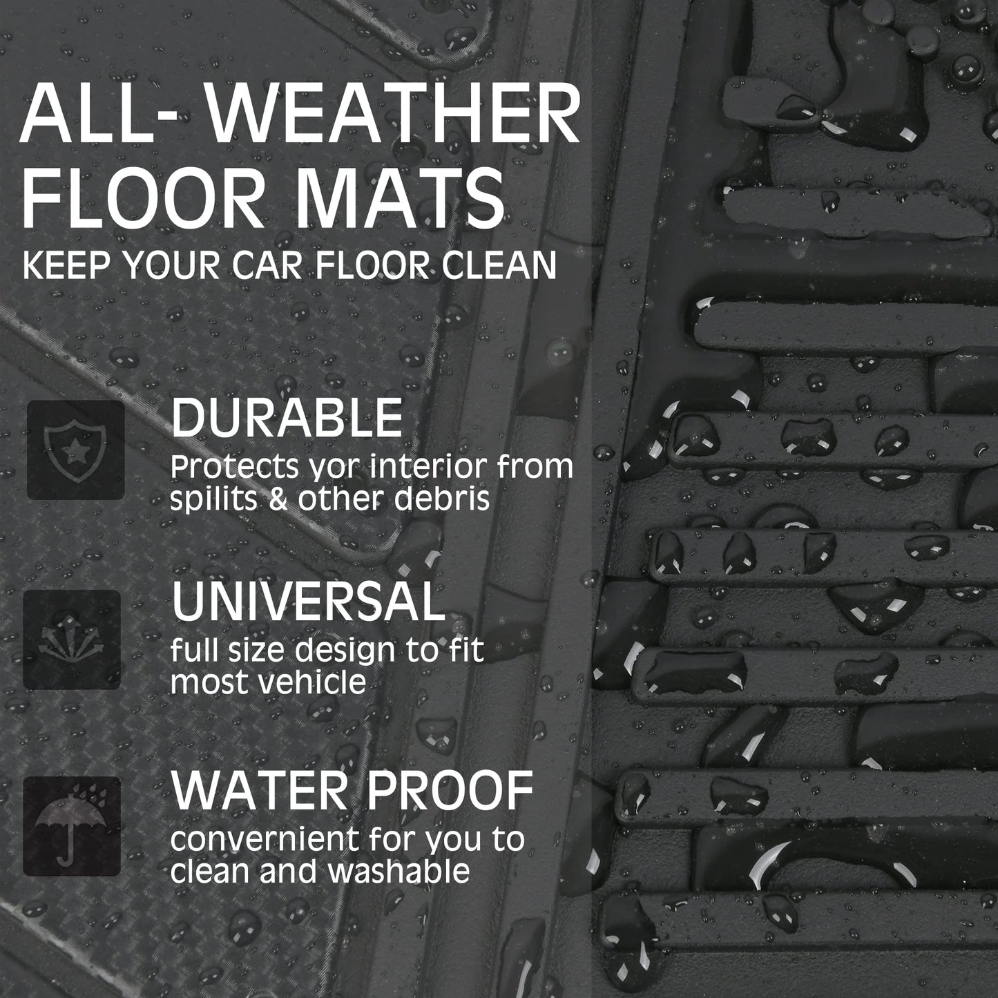 CAR PASS Heavy Duty Rubber Floor Mats Pink 4-Piece Car Mat Set - Universal Waterproof for SUV Truck, Durable All-Weather Mats,Car Women,Girly(All Pink)