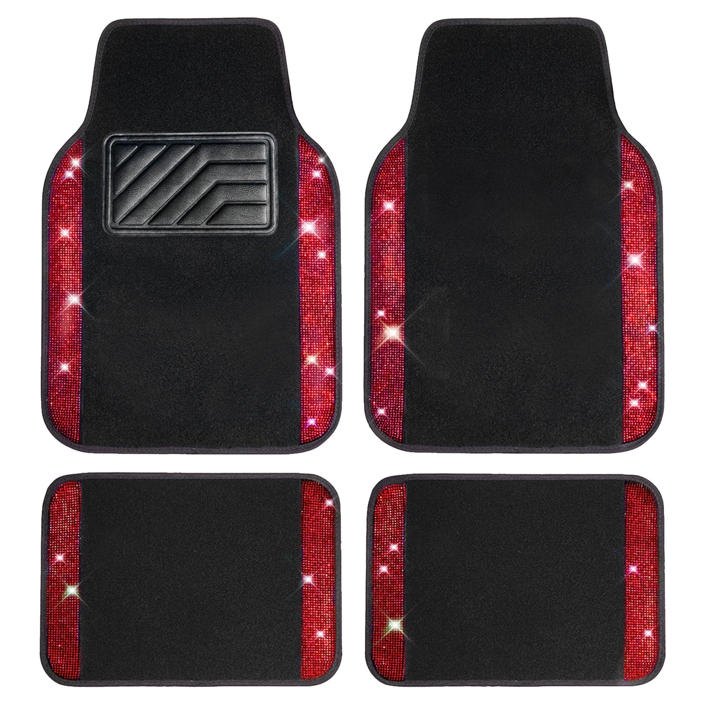 CAR PASS Bling Diamond Car Floor Mats, Shining Rhinestone Carpet Sparkly Glitter Crystal with Anti-Slip PVC Heel Pad Waterproof Universal Fit Automotive SUV,Sedan,Van,Cute Girl Women,4pcs Black Sliver