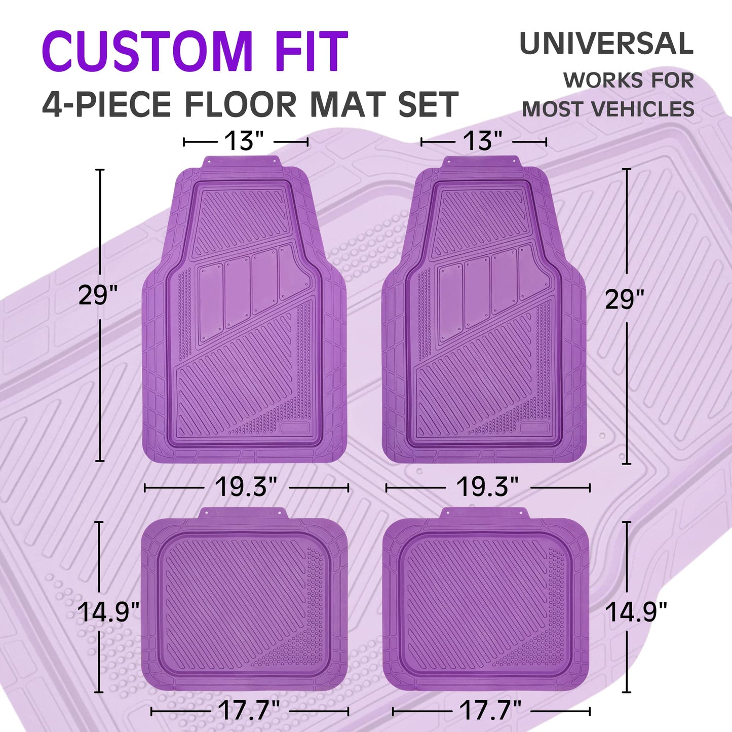 CAR PASS Heavy Duty Rubber Floor Mats Pink 4-Piece Car Mat Set - Universal Waterproof for SUV Truck, Durable All-Weather Mats,Car Women,Girly(All Pink)