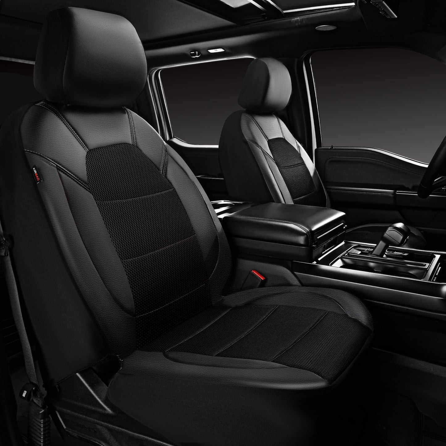 CAR PASS Universal Leather car seat Covers Sport fits Most Cars, SUVs, Trucks, and Vans (Full Set, Black Red)