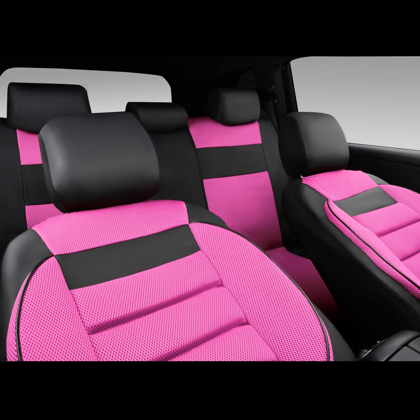 CAR PASS 3D Foam Leather Car Seat Covers Two Front Seats only, Air Cool Mesh Thick Seat Covers, All Weather Car Seat Cover Comfort & Protection for Truck,SUV,Sedan,Van, Airbag Compatible (Black)