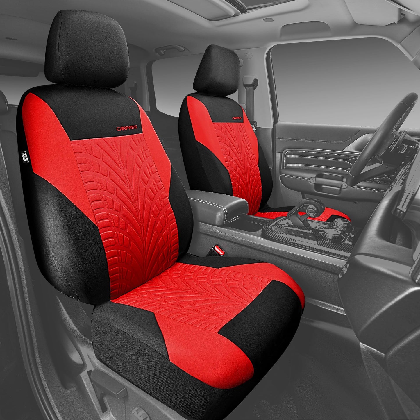 CAR PASS Car Seat Covers Full Sets, Front & Split Rear Bench for Car, 3D Tyre Embossed Automotive Interior Covers, Airbag Compatible, Quick Setup Universal Fit Seat Covers for Car, SUV(All Black)