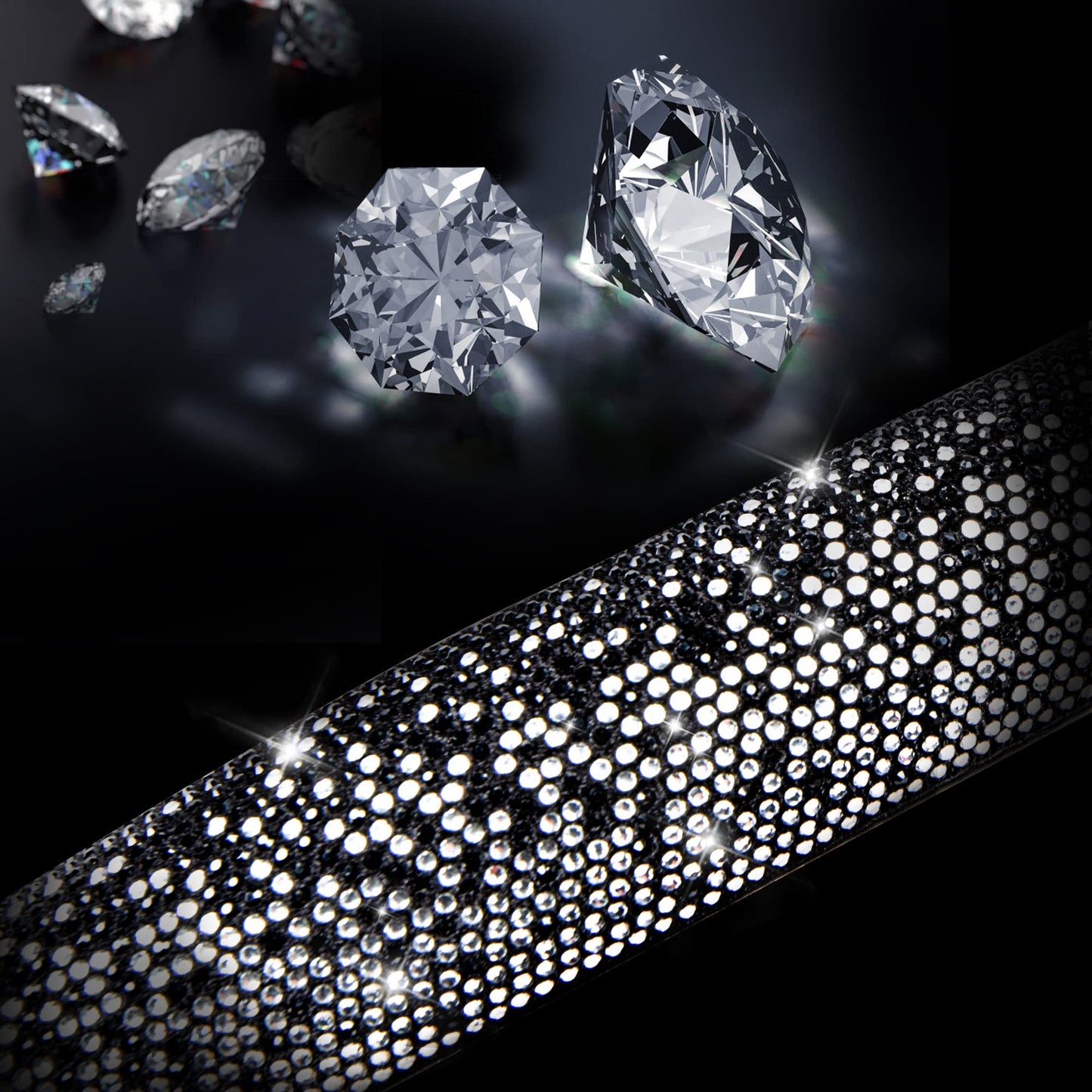 CAR PASS Bling Diamond Leather Steering Wheel Cover, With Sparkly Crystal Glitter Rhinestones Universal Fit 14"1/2-15" Car Wheel Protector for Women Girl Fit Suvs,Vans,Sedans,Car,Trucks, Black Diamond