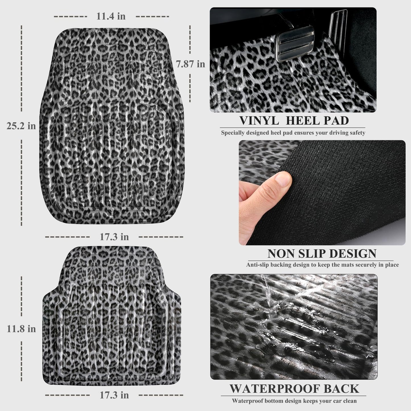 CAR PASS 4 Piece Leather Car Floor Mats -3D Cute Girly Waterproof All Weather Car Mat Full Set, Universal Trim to Fit & Anti-Slip Burr Bottom & Light Easy Clean for SUV Truck Auto Sedan Van(Pink)