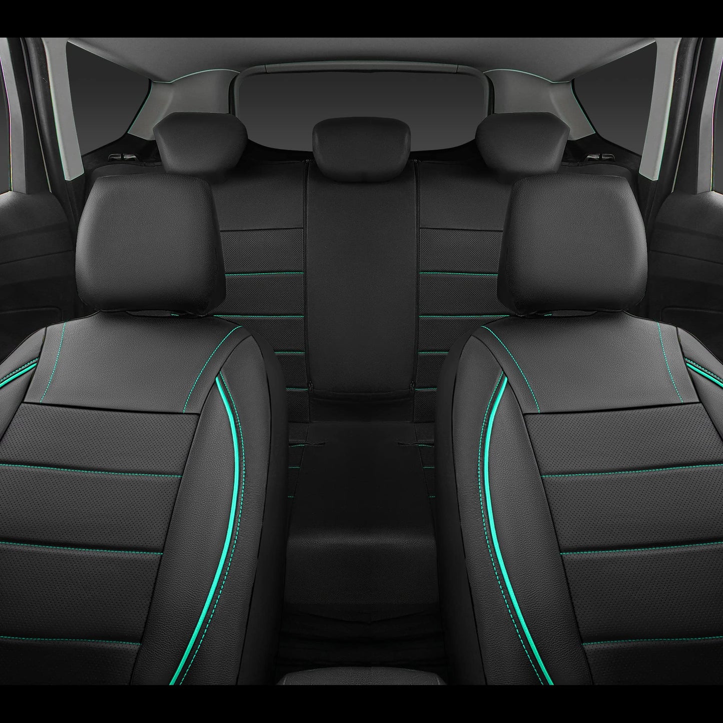 CAR PASS Universal Reflect Piping Leather Car Seat Cover, Fit for suvs,Van,Trucks,Airbag Compatible,Inside Zipper Design and Reserved Opening Holes (Full Set, Black and Grey)