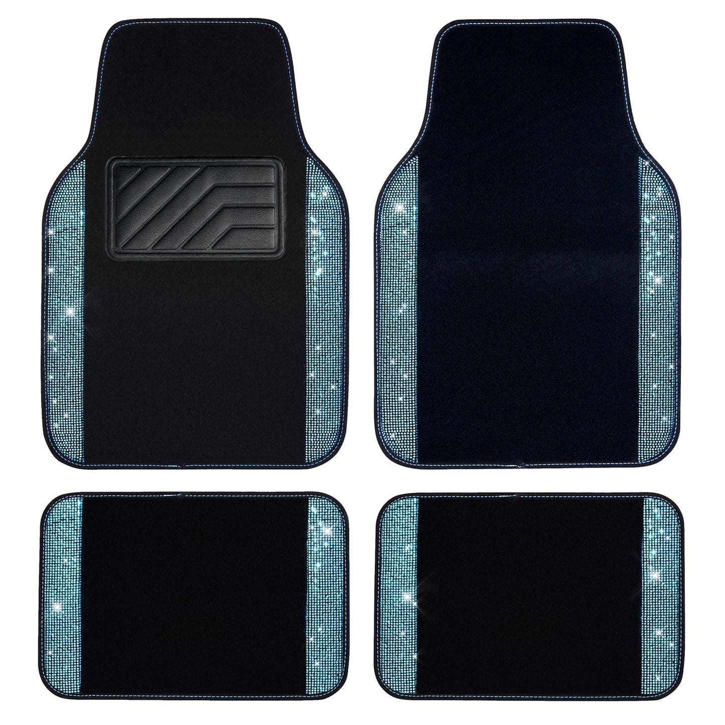 CAR PASS Bling Diamond Car Floor Mats, Shining Rhinestone Carpet Sparkly Glitter Crystal with Anti-Slip PVC Heel Pad Waterproof Universal Fit Automotive SUV,Sedan,Van,Cute Girl Women,4pcs Black Sliver