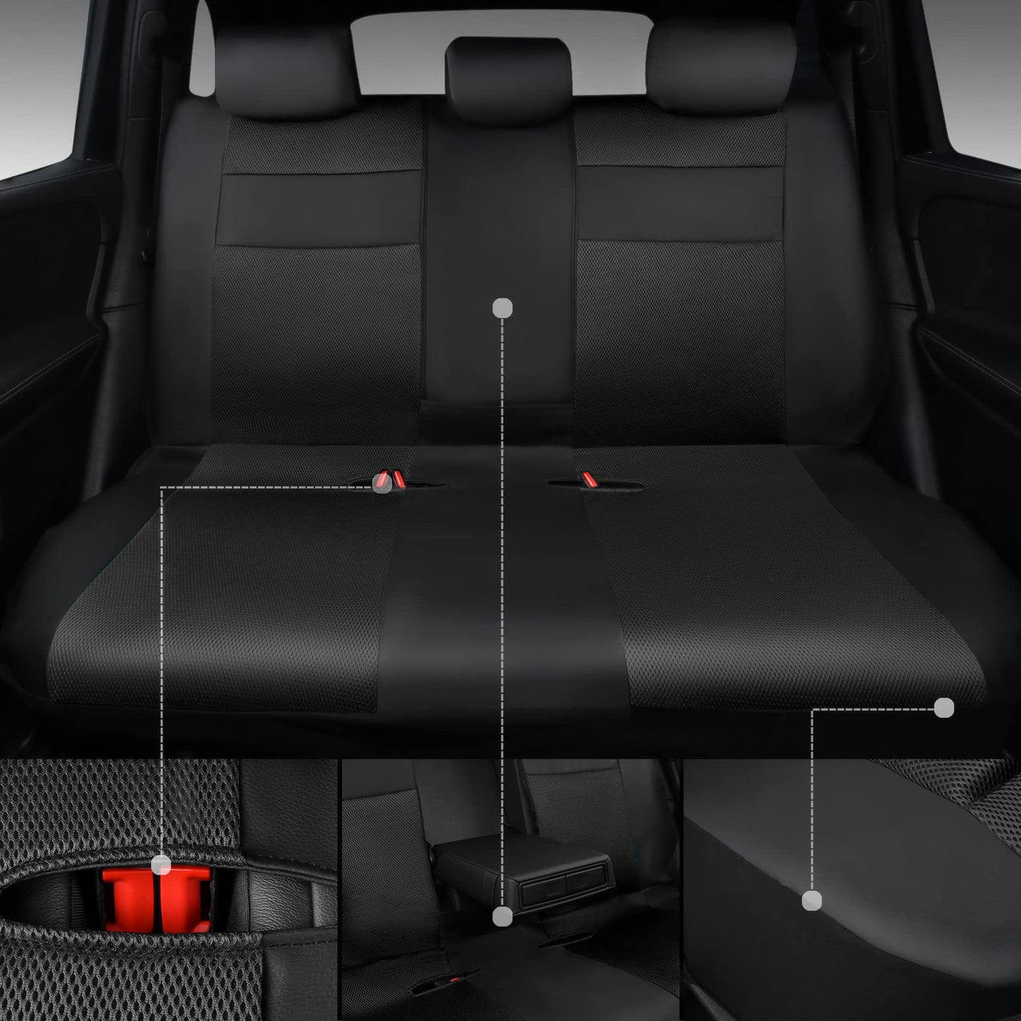 CAR PASS 3D Foam Leather Car Seat Covers Two Front Seats only, Air Cool Mesh Thick Seat Covers, All Weather Car Seat Cover Comfort & Protection for Truck,SUV,Sedan,Van, Airbag Compatible (Black)