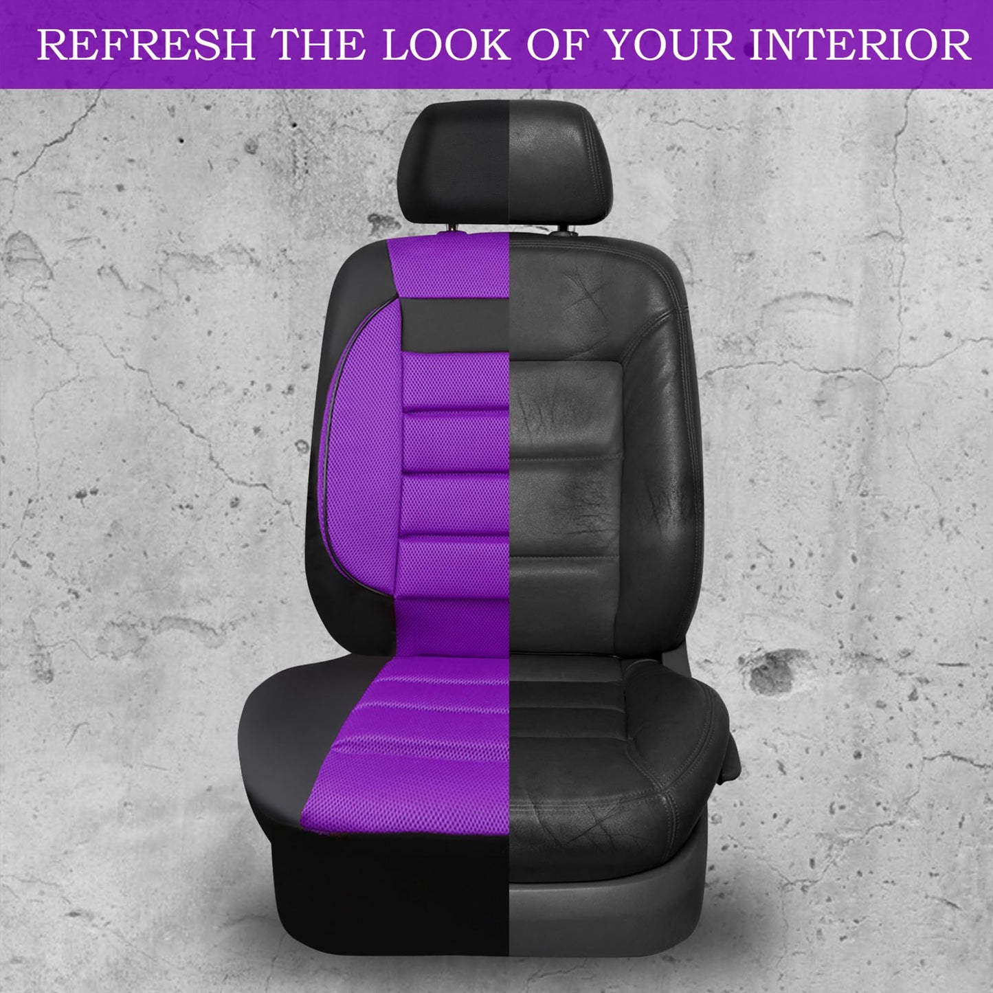 CAR PASS 3D Foam Leather Car Seat Covers Two Front Seats only, Air Cool Mesh Thick Seat Covers, All Weather Car Seat Cover Comfort & Protection for Truck,SUV,Sedan,Van, Airbag Compatible (Black)