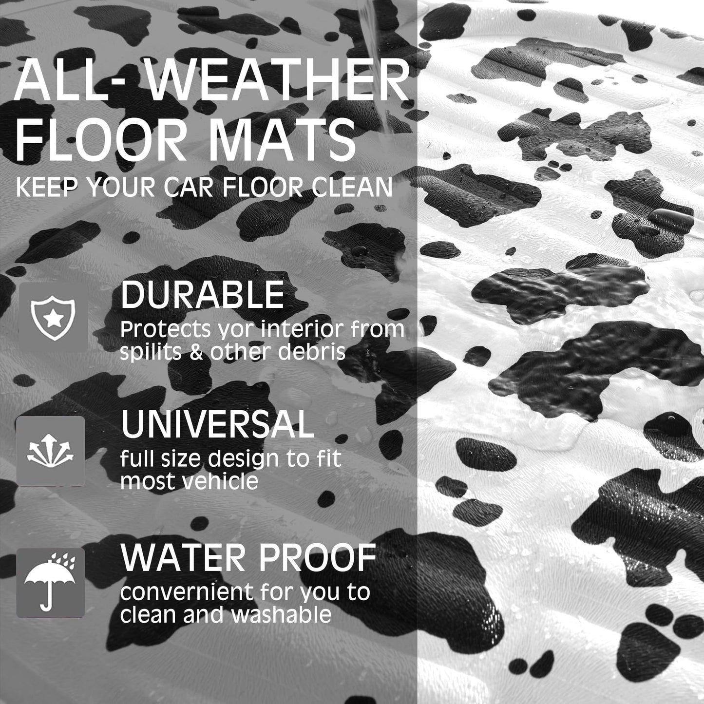 CAR PASS 4 Piece Leather Car Floor Mats -3D Cute Girly Waterproof All Weather Car Mat Full Set, Universal Trim to Fit & Anti-Slip Burr Bottom & Light Easy Clean for SUV Truck Auto Sedan Van(Pink)