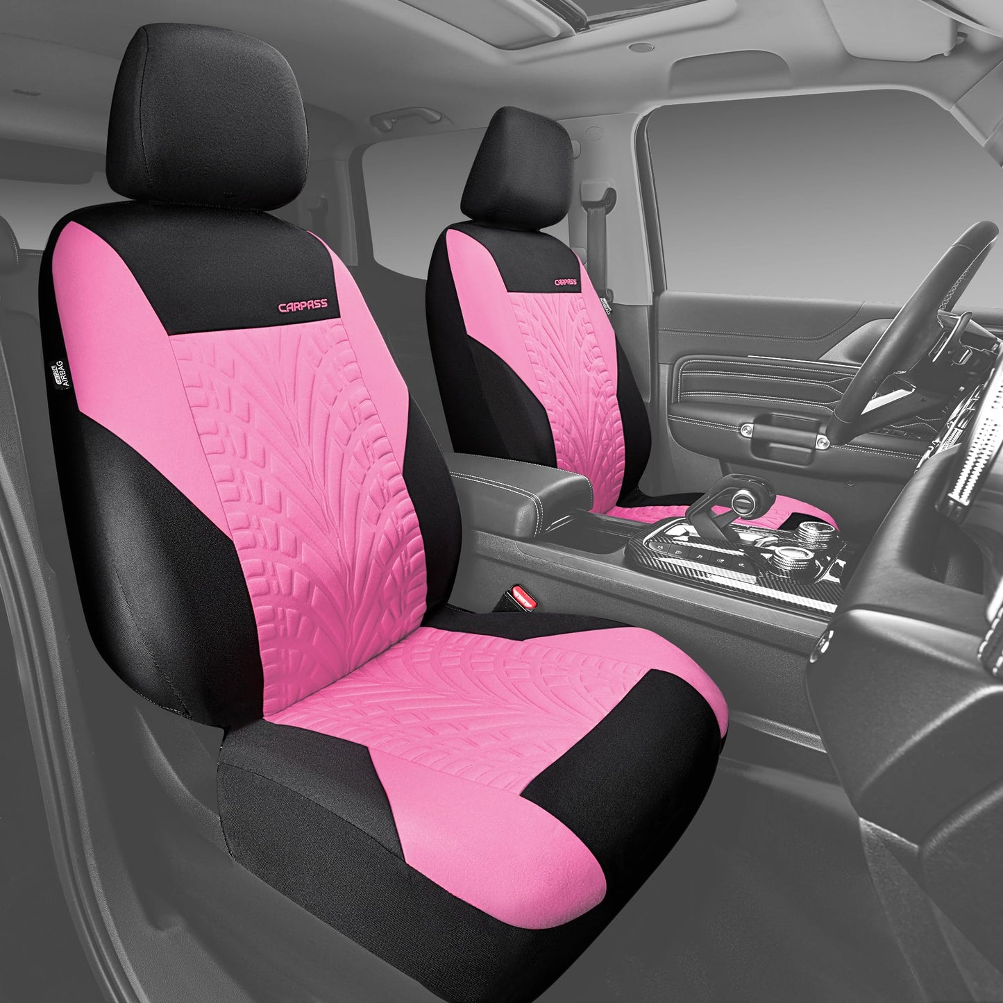 CAR PASS Car Seat Covers Full Sets, Front & Split Rear Bench for Car, 3D Tyre Embossed Automotive Interior Covers, Airbag Compatible, Quick Setup Universal Fit Seat Covers for Car, SUV(All Black)