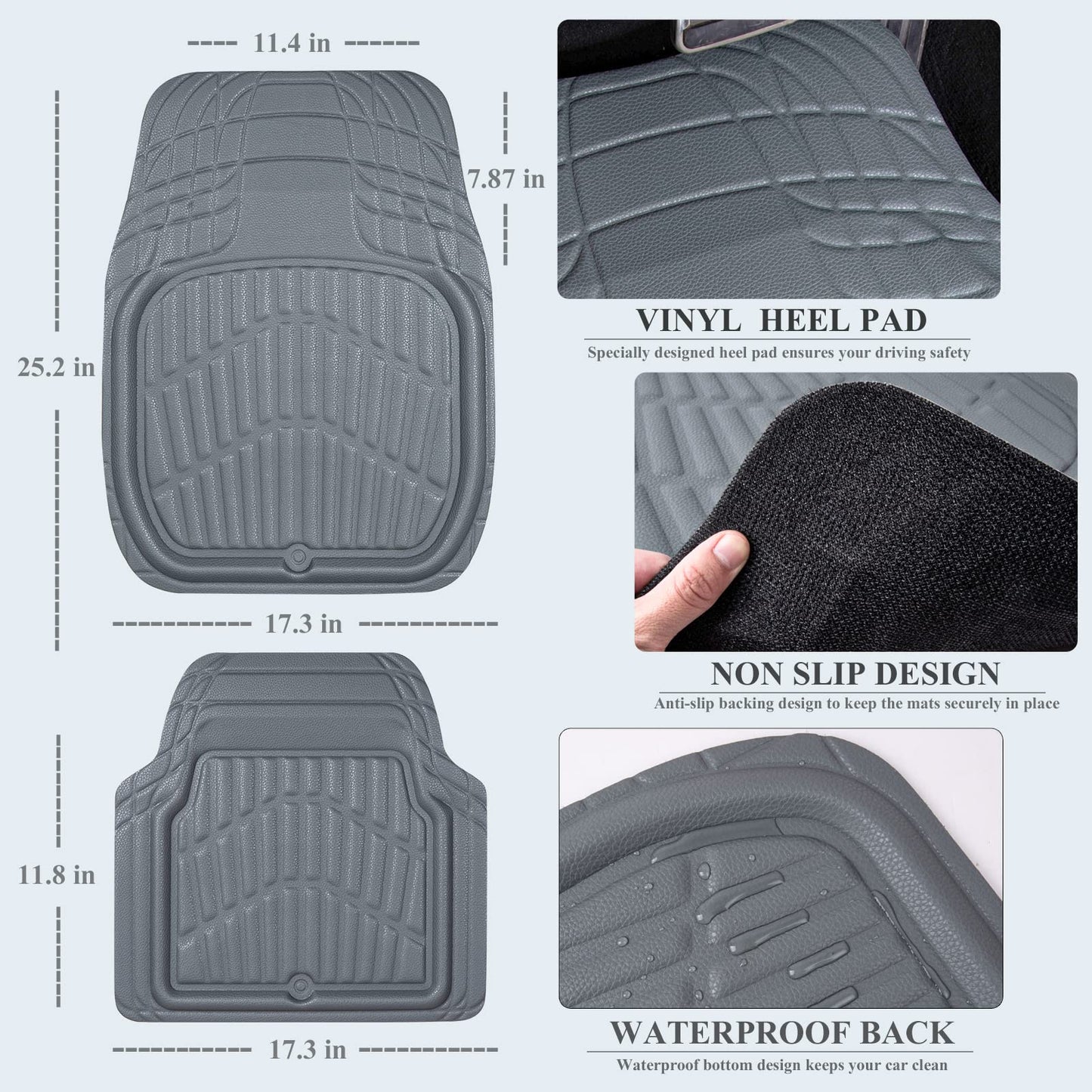 CAR PASS 4 Piece Leather Car Floor Mats -3D Cute Girly Waterproof All Weather Car Mat Full Set, Universal Trim to Fit & Anti-Slip Burr Bottom & Light Easy Clean for SUV Truck Auto Sedan Van(Pink)