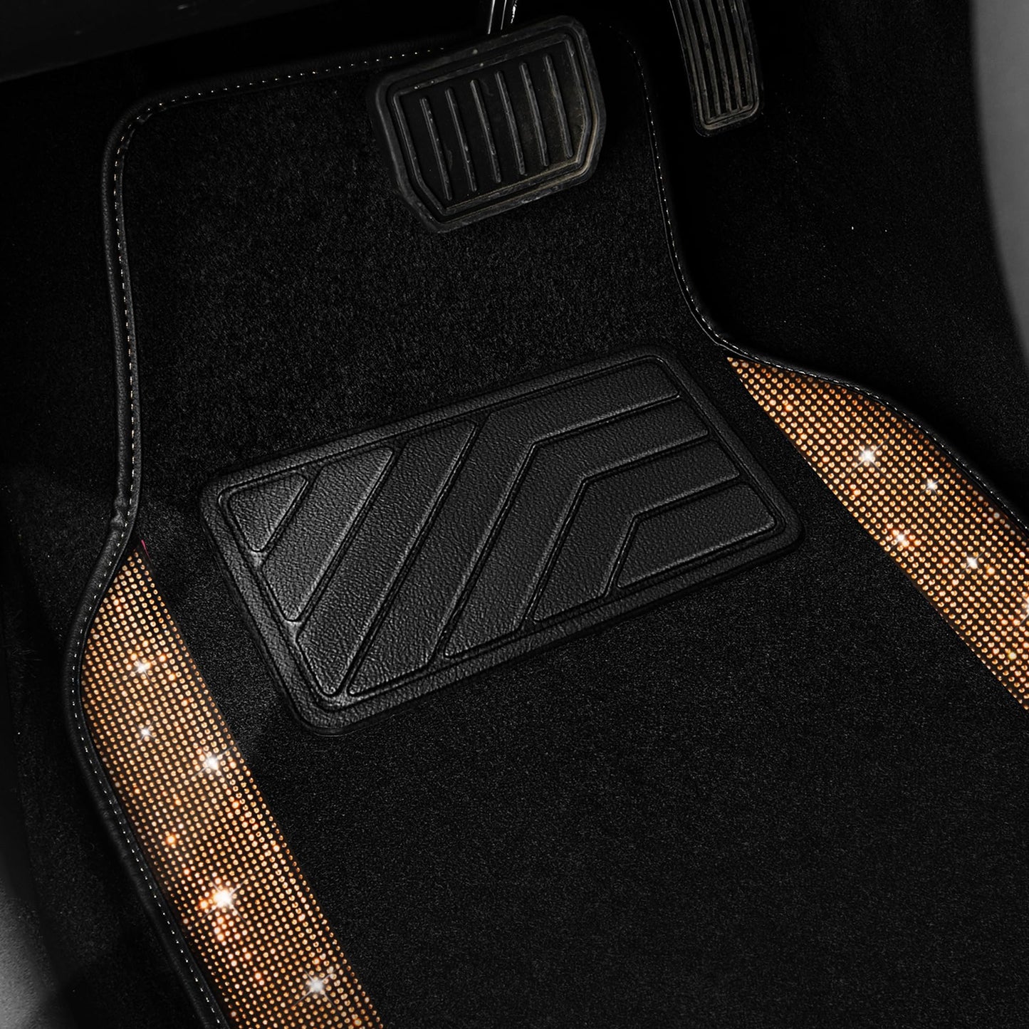 CAR PASS Bling Diamond Car Floor Mats, Shining Rhinestone Carpet Sparkly Glitter Crystal with Anti-Slip PVC Heel Pad Waterproof Universal Fit Automotive SUV,Sedan,Van,Cute Girl Women,4pcs Black Sliver