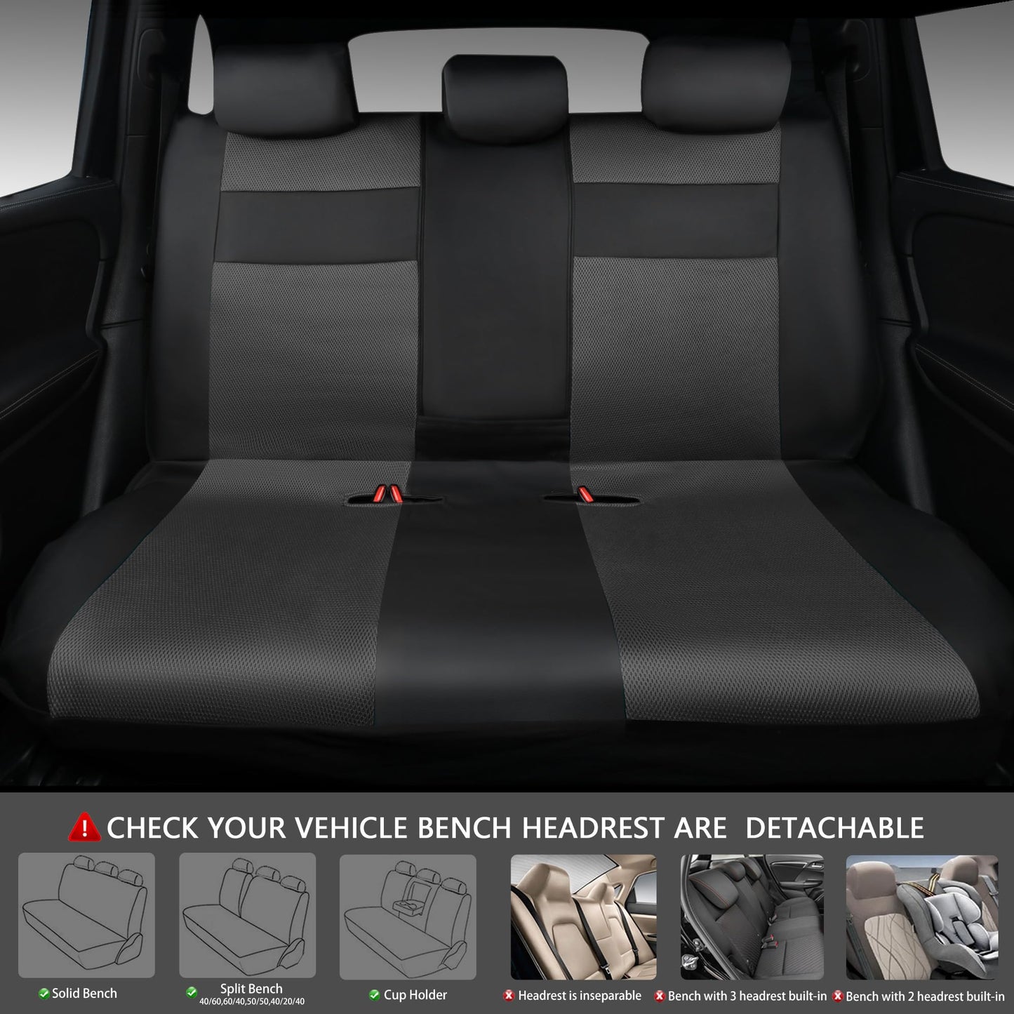 CAR PASS 3D Foam Leather Car Seat Covers Two Front Seats only, Air Cool Mesh Thick Seat Covers, All Weather Car Seat Cover Comfort & Protection for Truck,SUV,Sedan,Van, Airbag Compatible (Black)