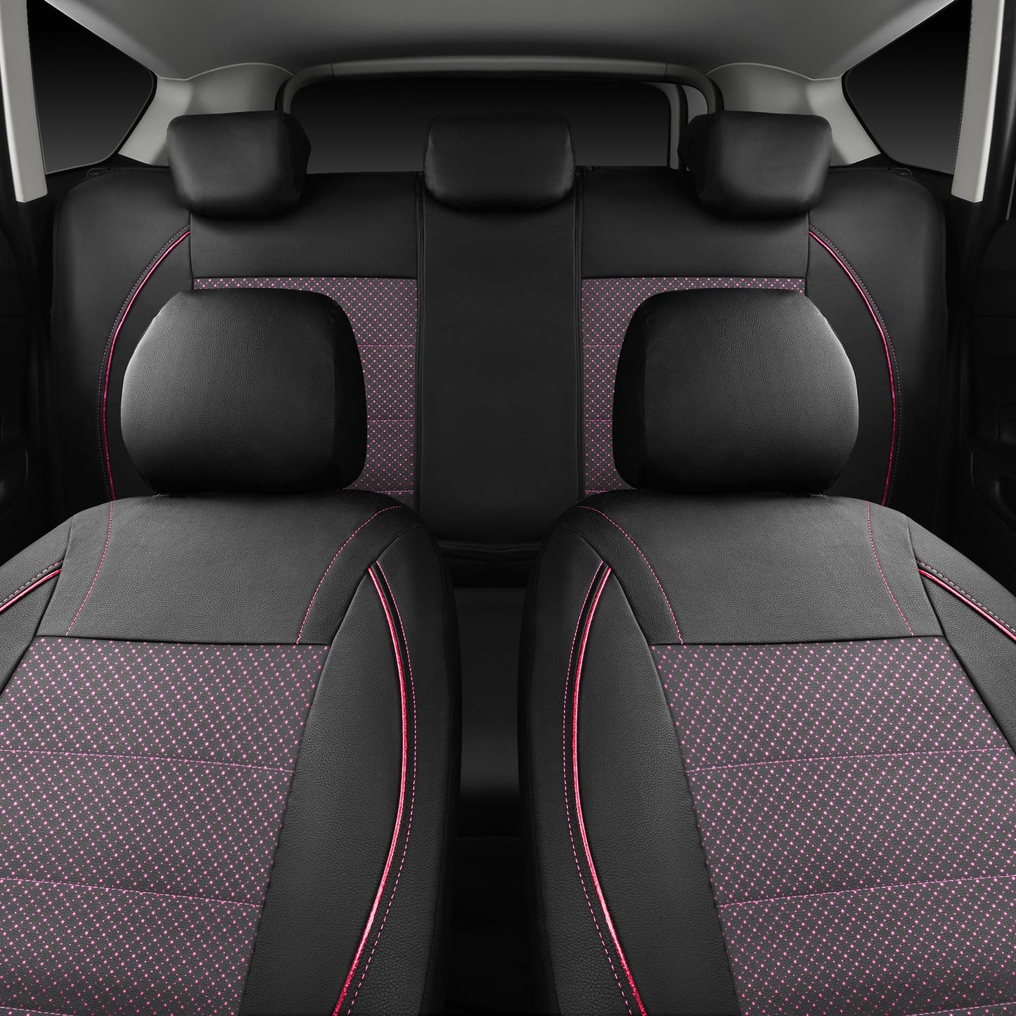 CAR PASS Universal Reflect Piping Leather Car Seat Cover, Fit for suvs,Van,Trucks,Airbag Compatible,Inside Zipper Design and Reserved Opening Holes (Full Set, Black and Grey)