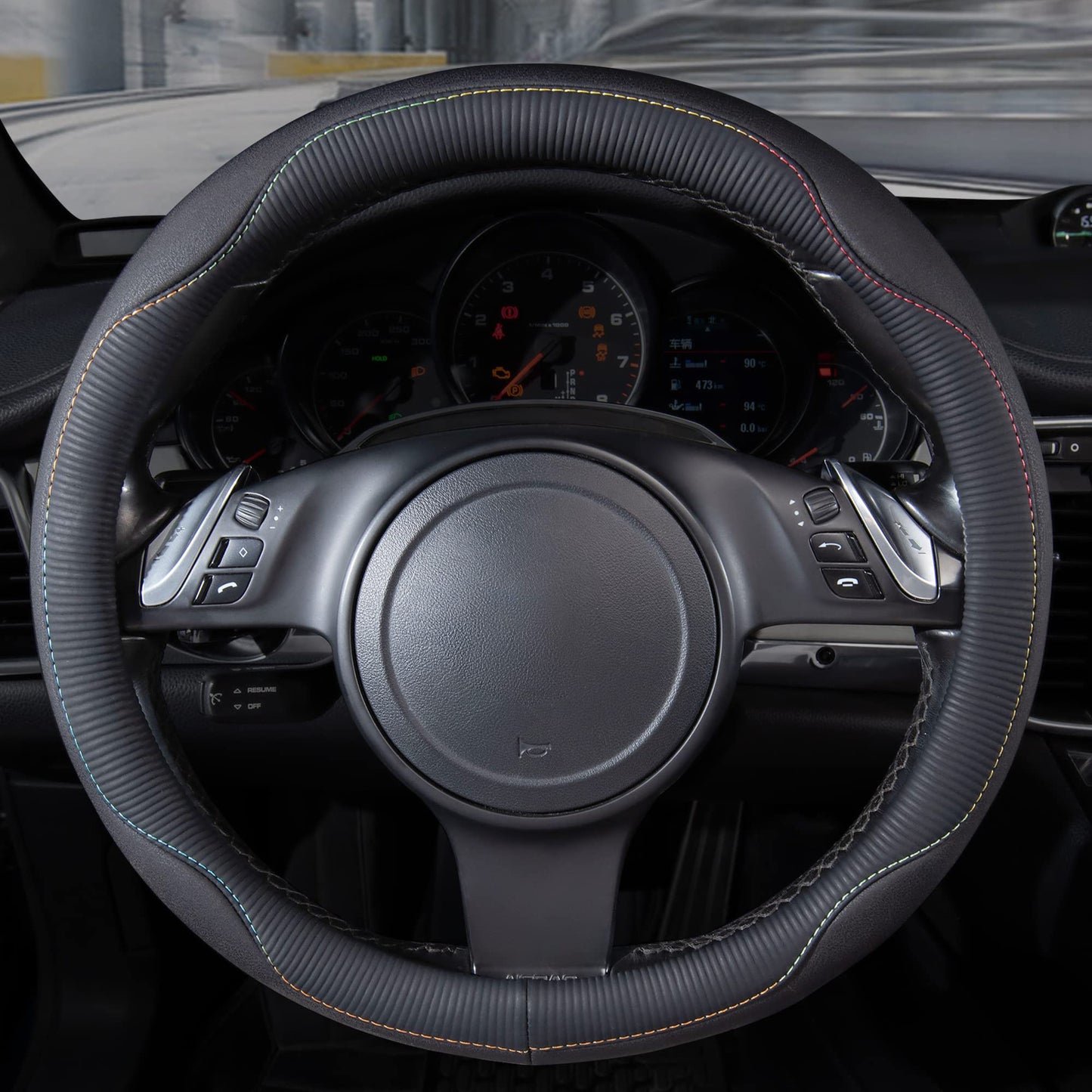 Car Pass Colour Piping Leather Universal Fit Steering Wheel Cover,Perfectly fit for 14.5-15 inches for Various Vehicles SUVs,Vans,Sedans,Cars (Black & Mint)