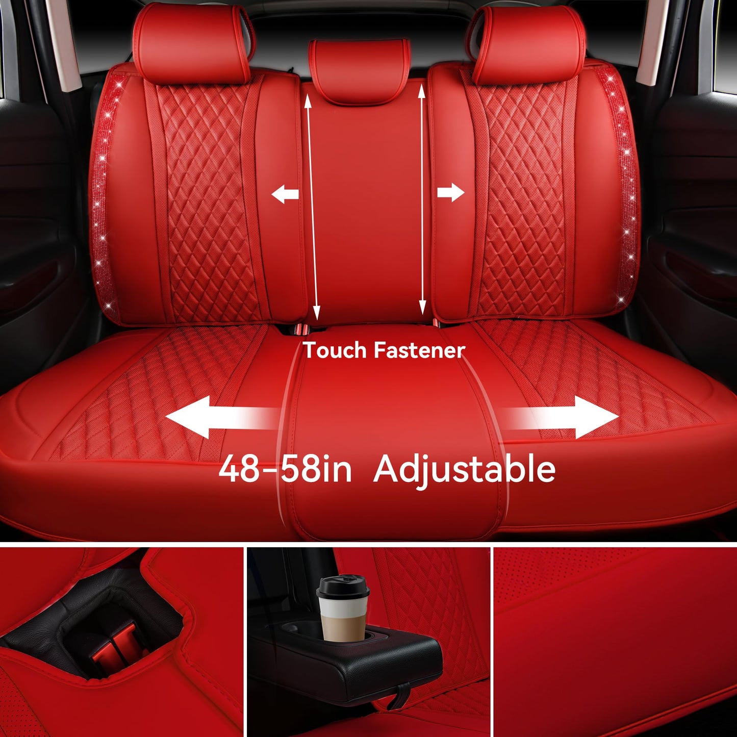 CAR Pass Bling Car Seat Covers, Microfiber Nappa Leather Luxury Cushioned, Waterproof Heavy-Duty Anti-Slip Universal Fit for Auto SUV Sedan,Sparkly Glitter Shining Rhinestone Full Set, Black Diamond