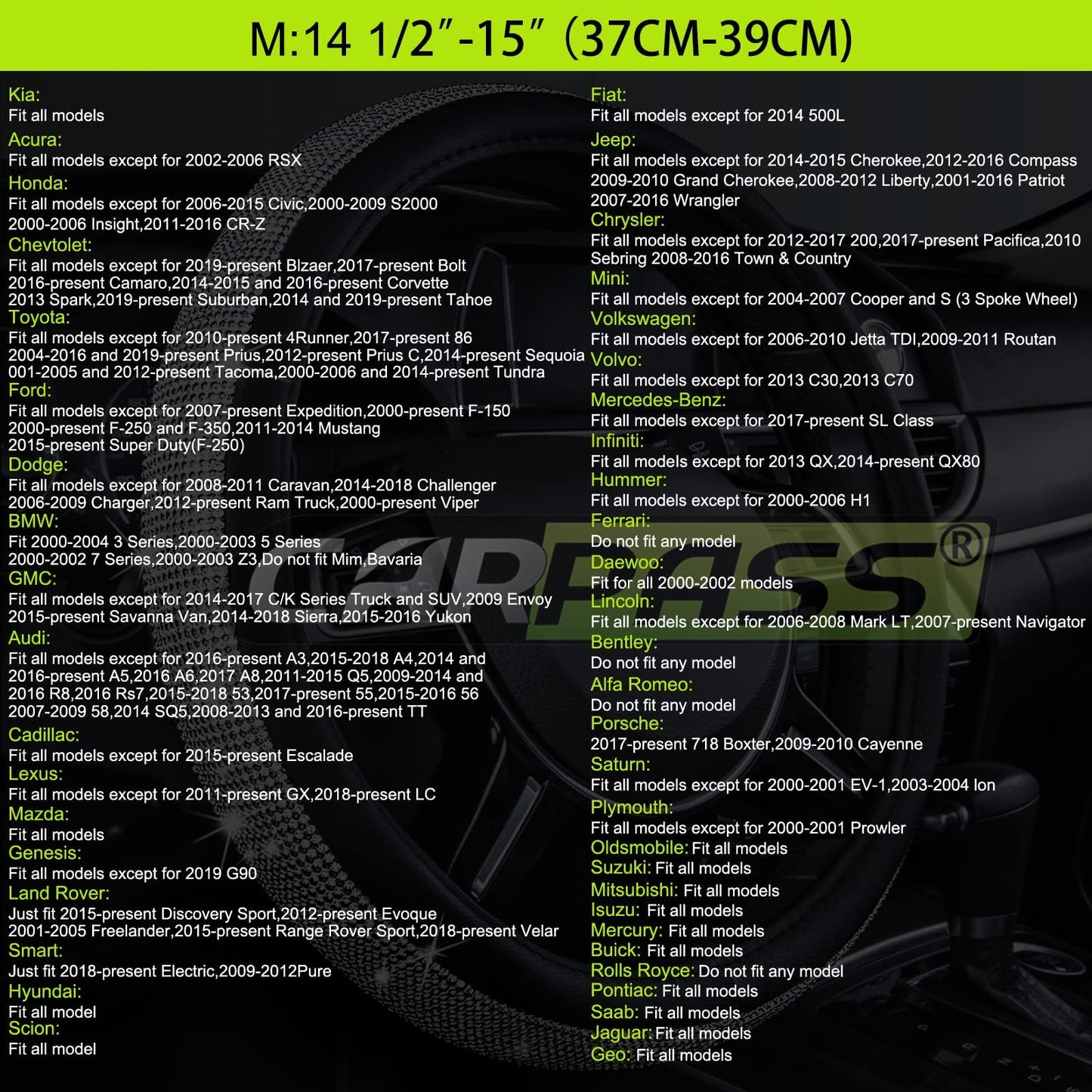 Car Pass Colour Piping Leather Universal Fit Steering Wheel Cover,Perfectly fit for 14.5-15 inches for Various Vehicles SUVs,Vans,Sedans,Cars (Black & Mint)