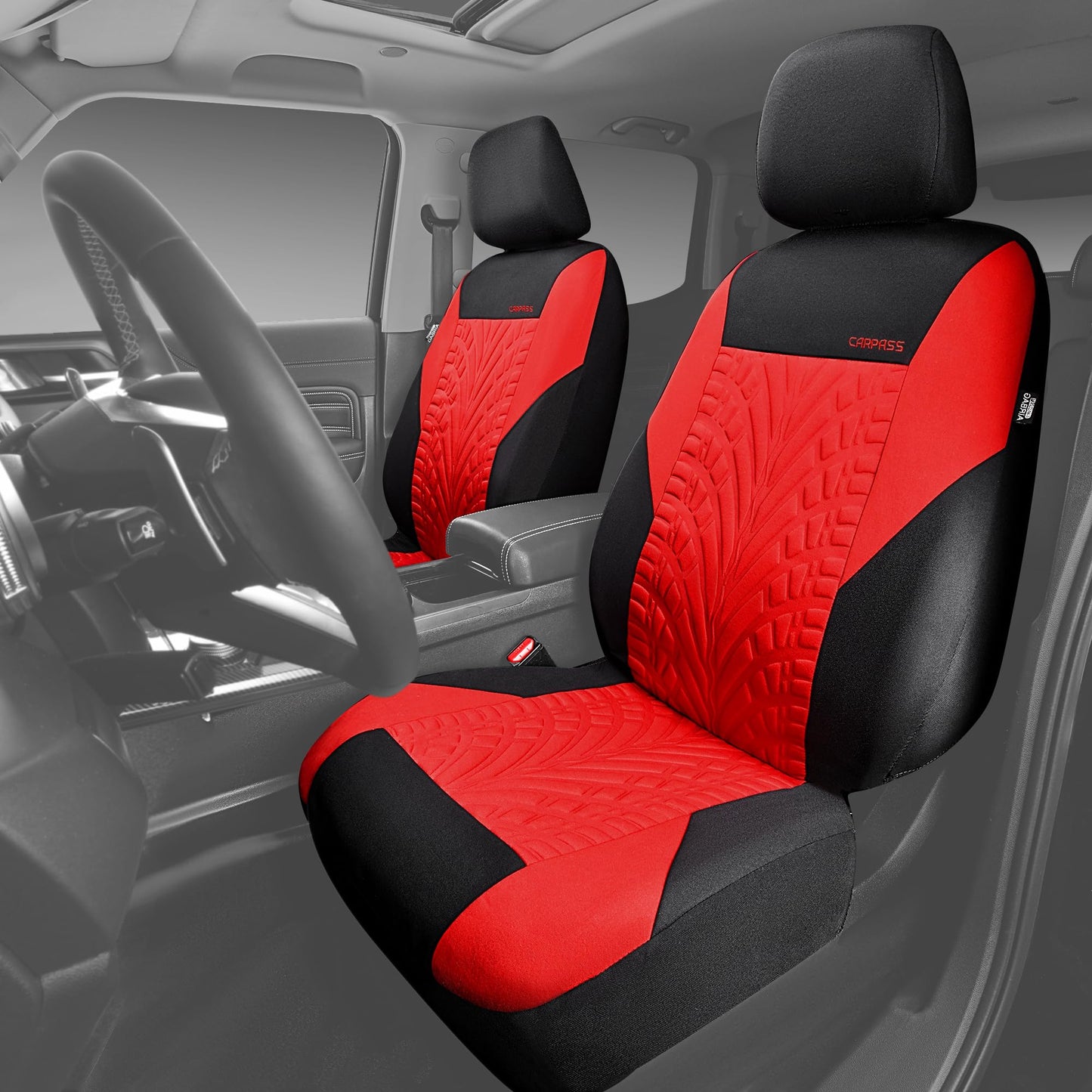 CAR PASS Car Seat Covers Full Sets, Front & Split Rear Bench for Car, 3D Tyre Embossed Automotive Interior Covers, Airbag Compatible, Quick Setup Universal Fit Seat Covers for Car, SUV(All Black)