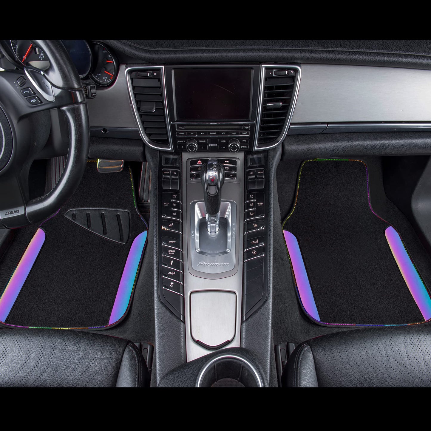 CAR PASS Waterproof Universal Fit Car Floor Mats, Faux Leather Car Carpet Mats, Black Car Mats with Anti-Slip Nibbs Backing & Driver Heel Pad Fit for SUV,Vans,sedans, Trucks,Set of 4pcs(All Black)