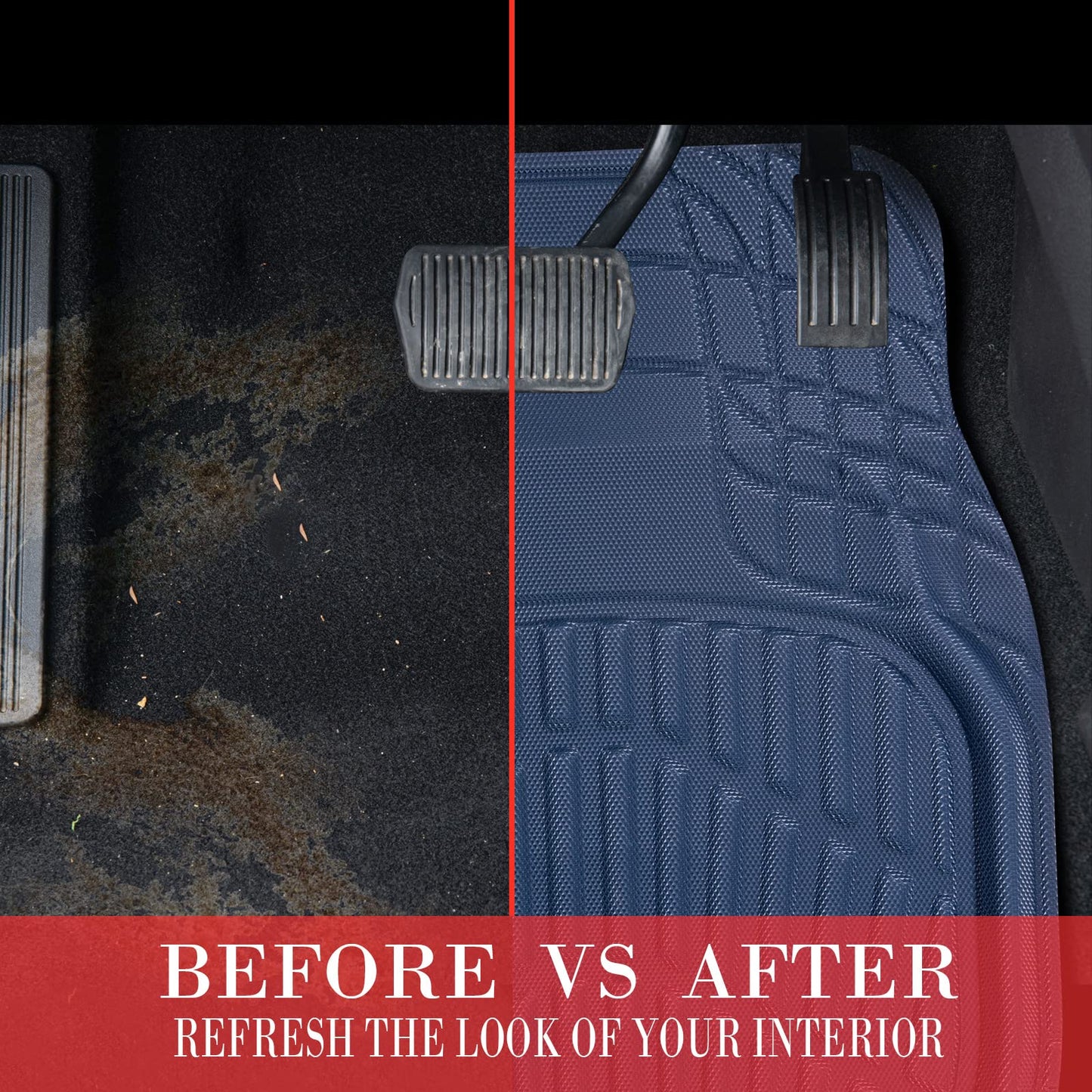 CAR PASS 4 Piece Leather Car Floor Mats -3D Cute Girly Waterproof All Weather Car Mat Full Set, Universal Trim to Fit & Anti-Slip Burr Bottom & Light Easy Clean for SUV Truck Auto Sedan Van(Pink)