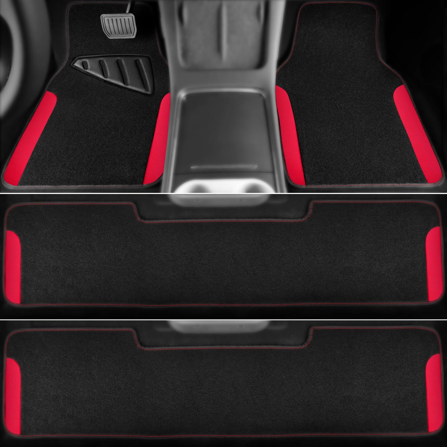 CAR PASS Rainbow Waterproof Universal Fit Faux Leather Car Carpet- Anti-Slip Nibbed Backing Floor Mats for SUV, Vans,Sedans,Trucks, Automotive Set of 4 for Women (Black with Red)