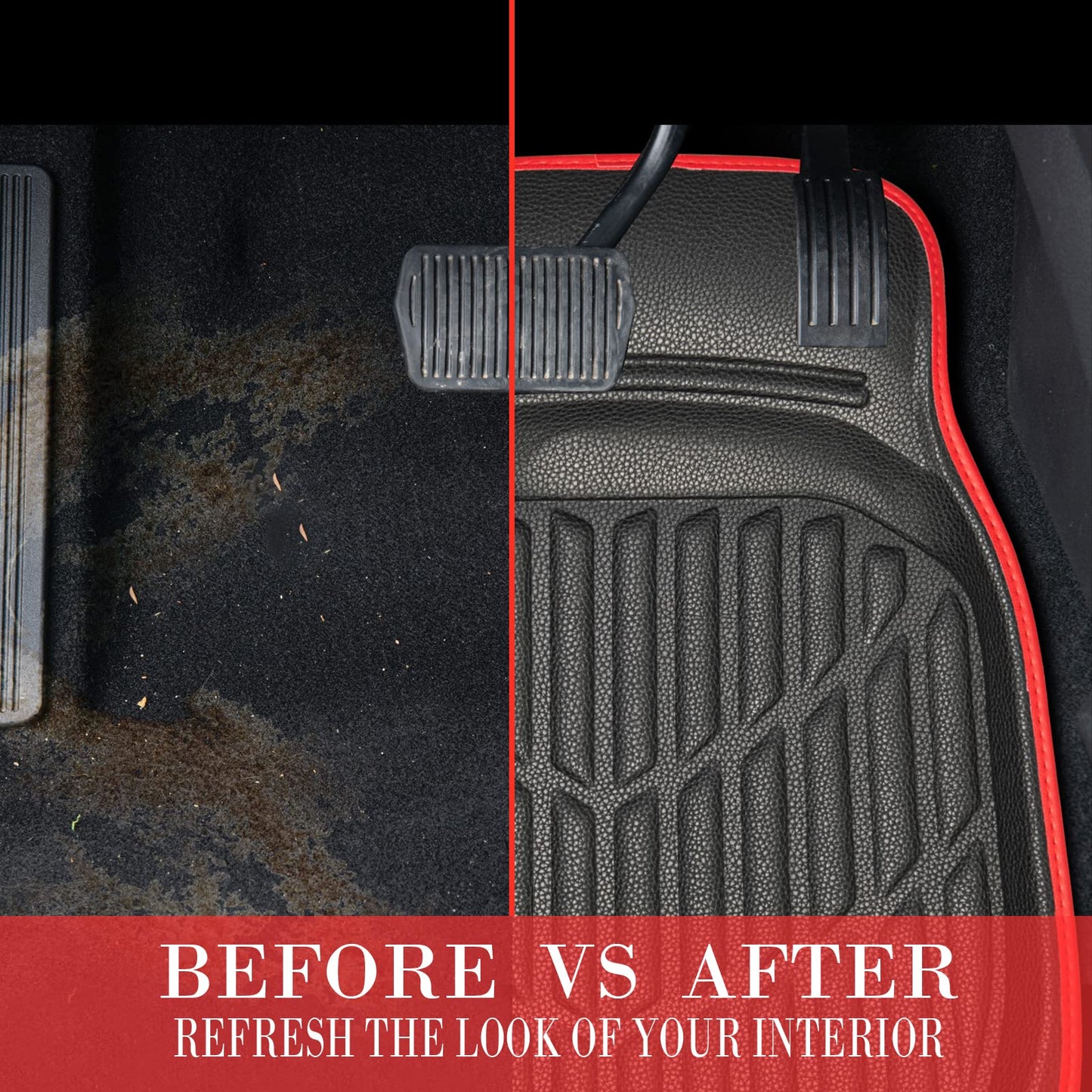 CAR PASS 4 Piece Leather Car Floor Mats -3D Cute Girly Waterproof All Weather Car Mat Full Set, Universal Trim to Fit & Anti-Slip Burr Bottom & Light Easy Clean for SUV Truck Auto Sedan Van(Pink)