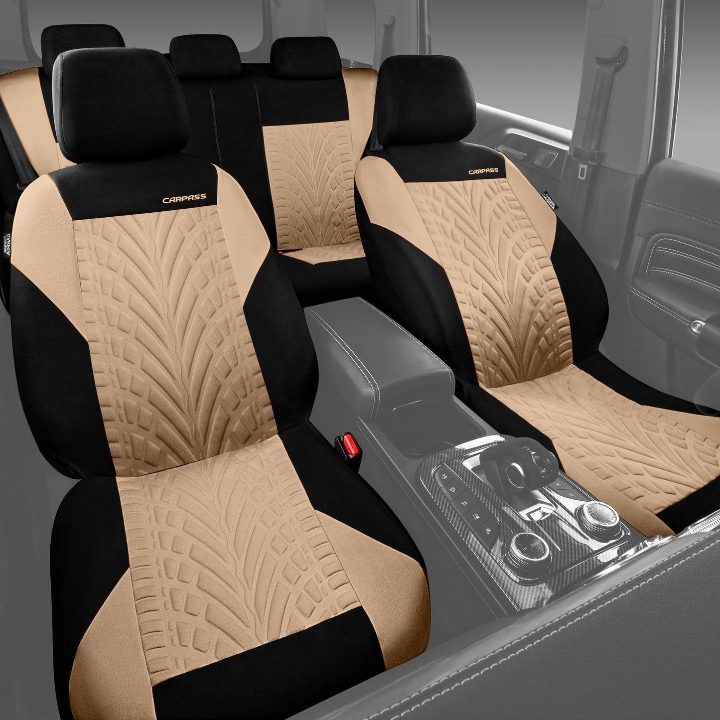 CAR PASS Car Seat Covers Full Sets, Front & Split Rear Bench for Car, 3D Tyre Embossed Automotive Interior Covers, Airbag Compatible, Quick Setup Universal Fit Seat Covers for Car, SUV(All Black)