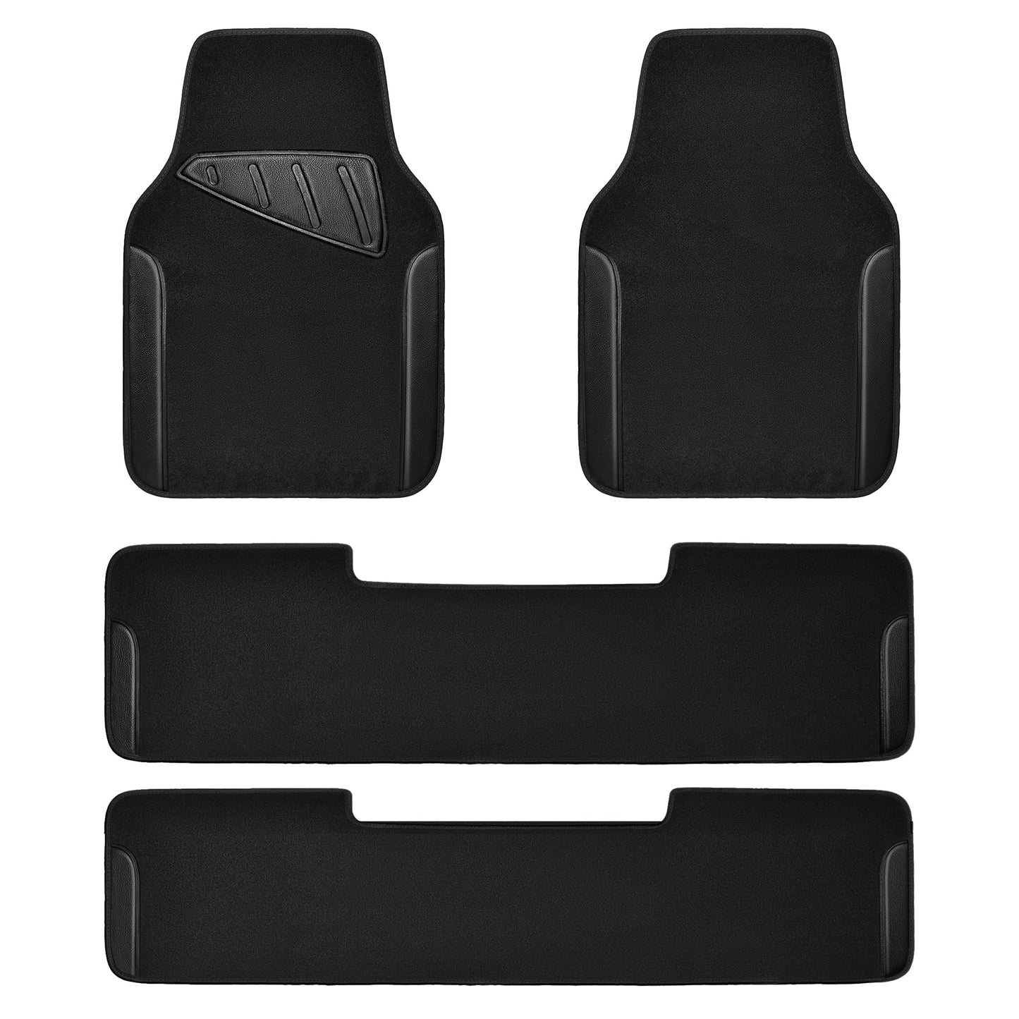 CAR PASS Waterproof Universal Fit Car Floor Mats, Faux Leather Car Carpet Mats, Black Car Mats with Anti-Slip Nibbs Backing & Driver Heel Pad Fit for SUV,Vans,sedans, Trucks,Set of 4pcs(All Black)