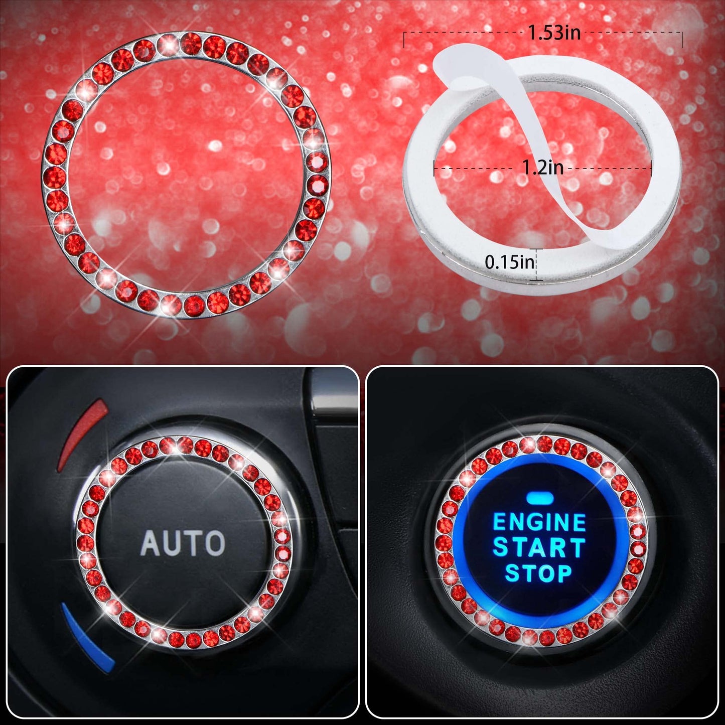 CAR PASS 7 PCS Bling Car Accessories for Women, Sparkly Rhinestone Diamond Steering Wheel Cover, Bling Seat Belt Cushion, Glitter Shift Knob Cover, Car Cup Holder Coaster, Cute Interior Sets Silver