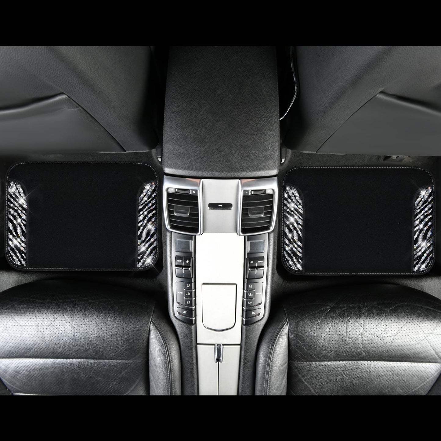 CAR PASS Bling Diamond Car Floor Mats, Shining Rhinestone Carpet Sparkly Glitter Crystal with Anti-Slip PVC Heel Pad Waterproof Universal Fit Automotive SUV,Sedan,Van,Cute Girl Women,4pcs Black Sliver