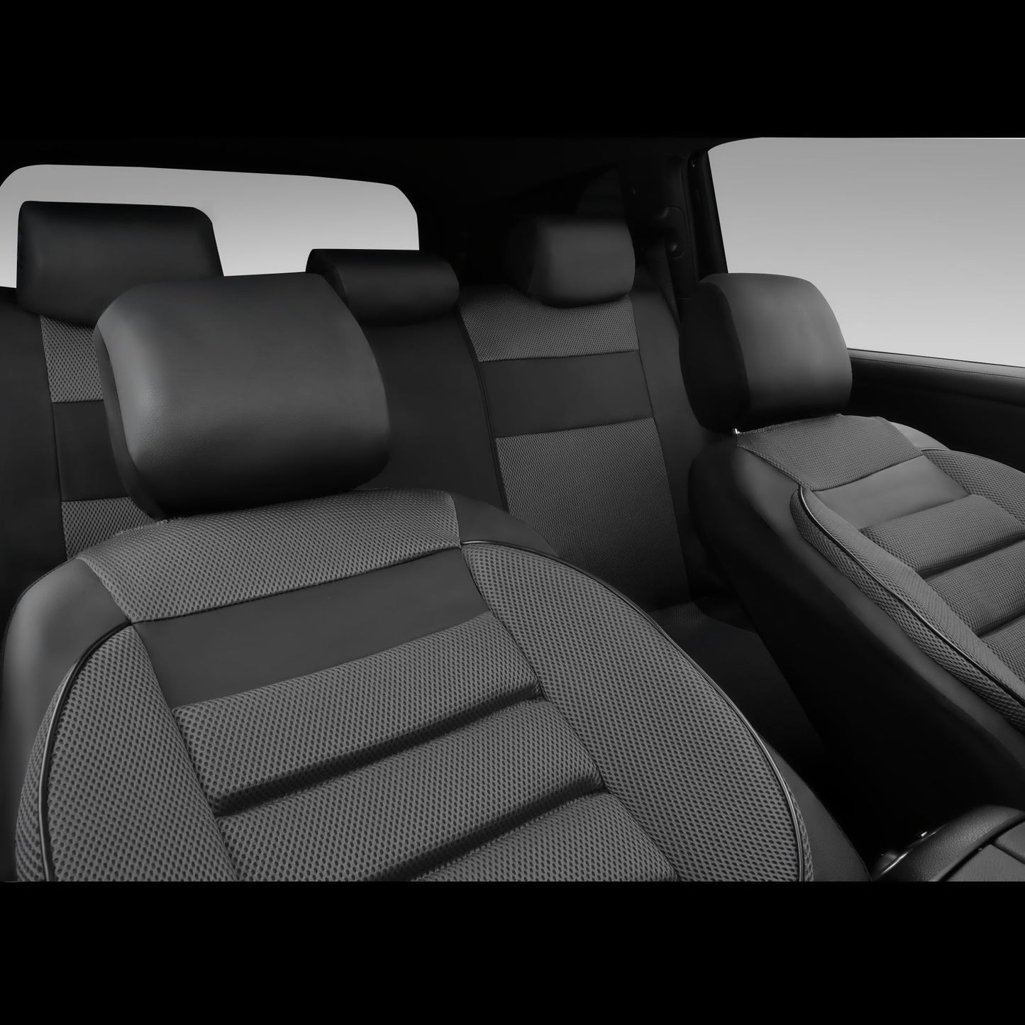 CAR PASS 3D Foam Leather Car Seat Covers Two Front Seats only, Air Cool Mesh Thick Seat Covers, All Weather Car Seat Cover Comfort & Protection for Truck,SUV,Sedan,Van, Airbag Compatible (Black)