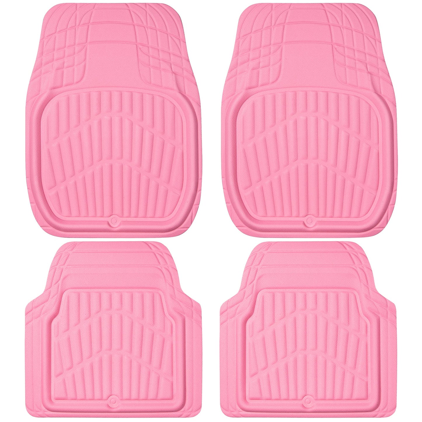CAR PASS 4 Piece Leather Car Floor Mats -3D Cute Girly Waterproof All Weather Car Mat Full Set, Universal Trim to Fit & Anti-Slip Burr Bottom & Light Easy Clean for SUV Truck Auto Sedan Van(Pink)