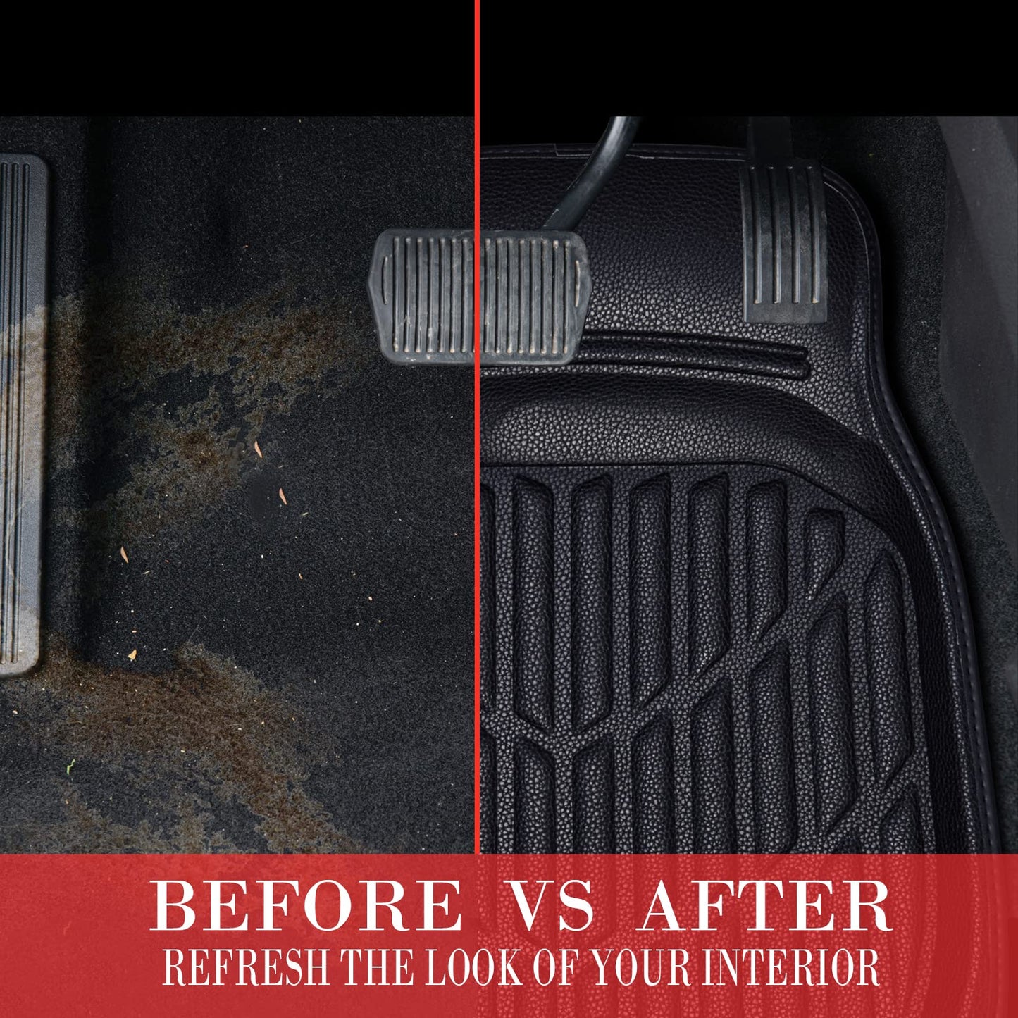 CAR PASS 4 Piece Leather Car Floor Mats -3D Cute Girly Waterproof All Weather Car Mat Full Set, Universal Trim to Fit & Anti-Slip Burr Bottom & Light Easy Clean for SUV Truck Auto Sedan Van(Pink)