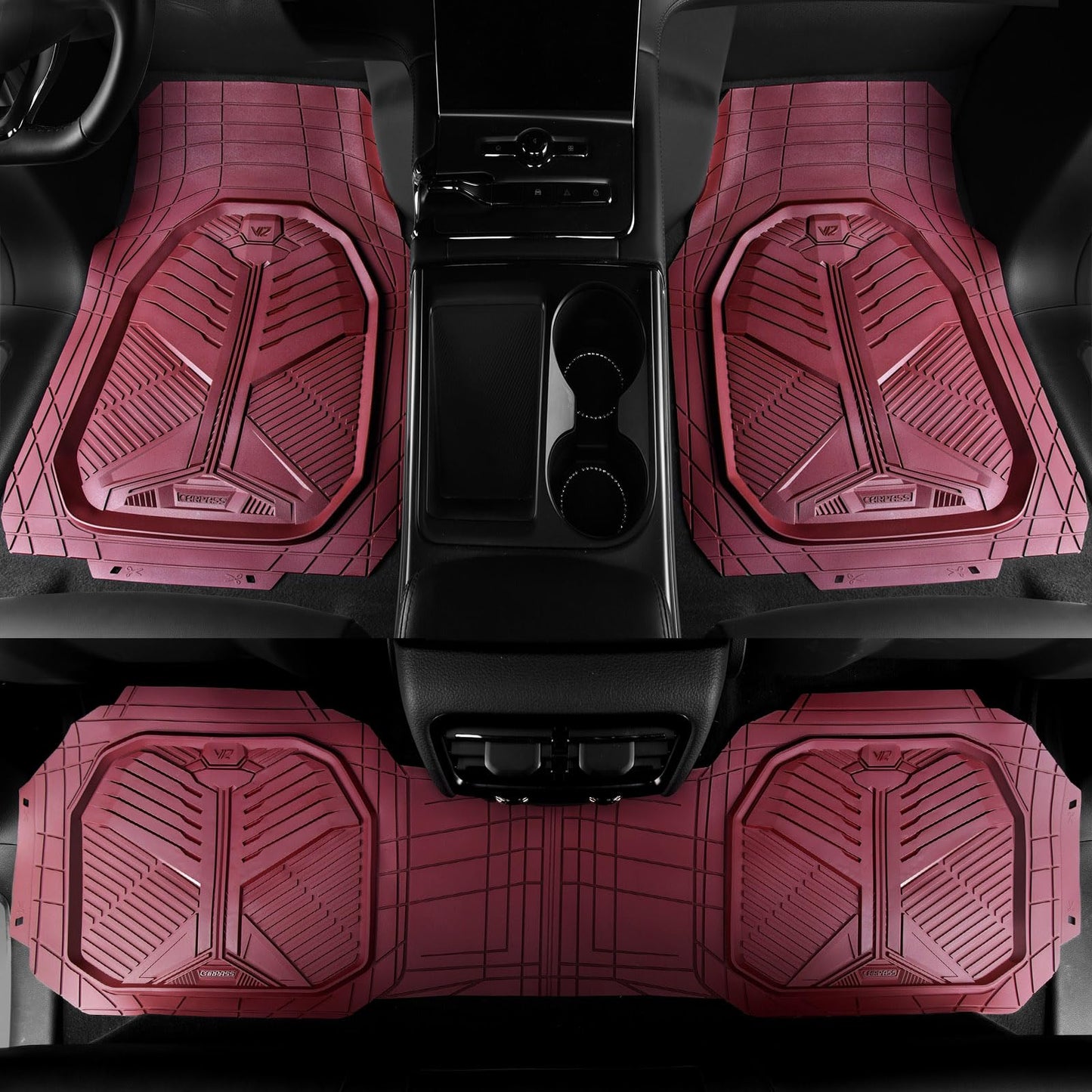 CAR PASS Heavy Duty Rubber Car Mats, Deep-Dish Odorless Car Floor Mats All Weather, Universal Trim-to-Fit for SUVs Trucks Sedans, Waterproof Anti-Slip, 3 Pieces V12 Black