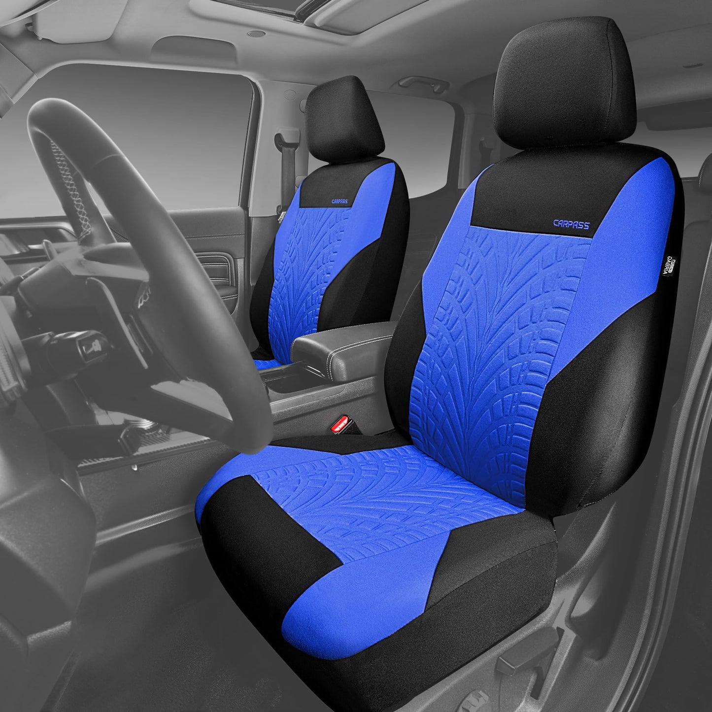 CAR PASS Car Seat Covers Full Sets, Front & Split Rear Bench for Car, 3D Tyre Embossed Automotive Interior Covers, Airbag Compatible, Quick Setup Universal Fit Seat Covers for Car, SUV(All Black)