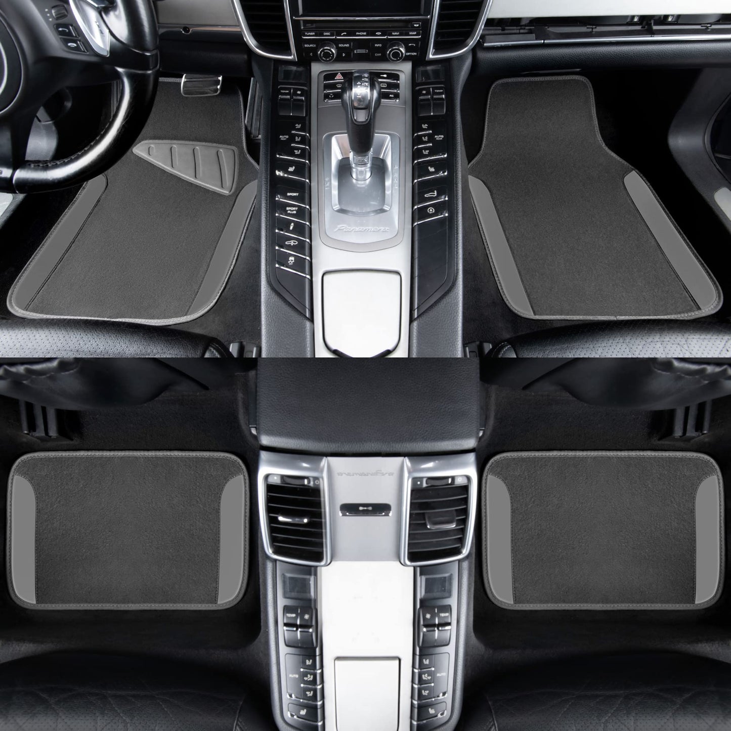 CAR PASS Waterproof Universal Fit Car Floor Mats, Faux Leather Car Carpet Mats, Black Car Mats with Anti-Slip Nibbs Backing & Driver Heel Pad Fit for SUV,Vans,sedans, Trucks,Set of 4pcs(All Black)