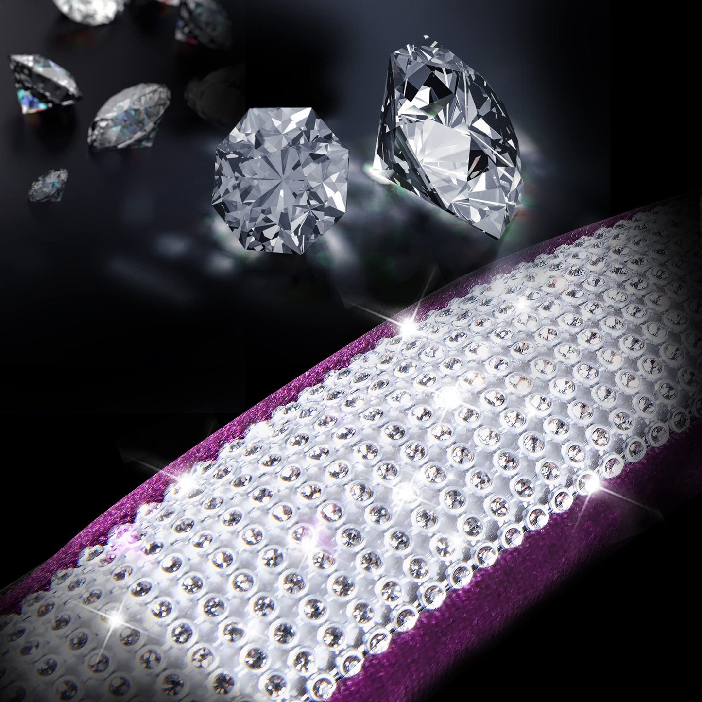 CAR PASS Bling Diamond Leather Steering Wheel Cover, With Sparkly Crystal Glitter Rhinestones Universal Fit 14"1/2-15" Car Wheel Protector for Women Girl Fit Suvs,Vans,Sedans,Car,Trucks, Black Diamond