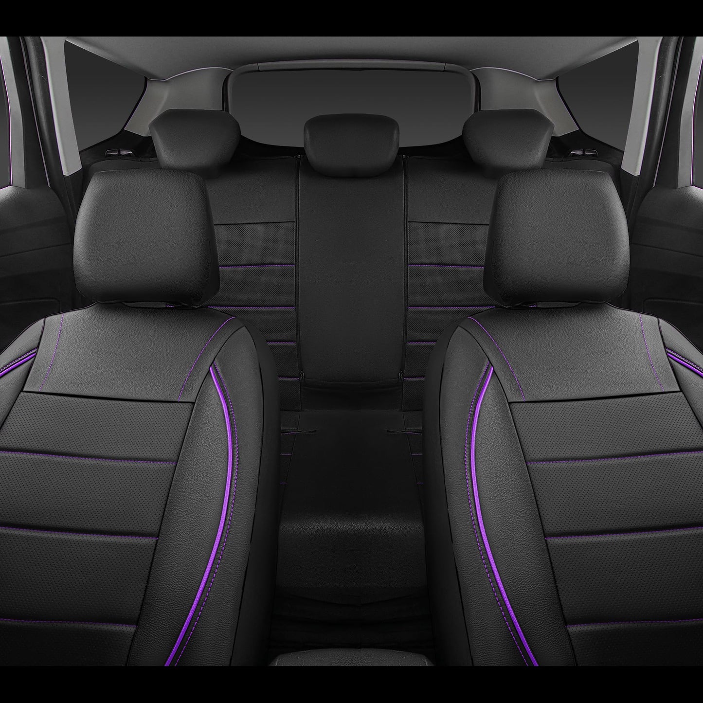 CAR PASS Universal Reflect Piping Leather Car Seat Cover, Fit for suvs,Van,Trucks,Airbag Compatible,Inside Zipper Design and Reserved Opening Holes (Full Set, Black and Grey)