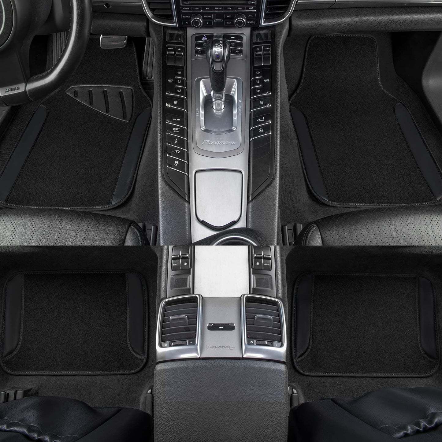 CAR PASS Waterproof Universal Fit Car Floor Mats, Faux Leather Car Carpet Mats, Black Car Mats with Anti-Slip Nibbs Backing & Driver Heel Pad Fit for SUV,Vans,sedans, Trucks,Set of 4pcs(All Black)