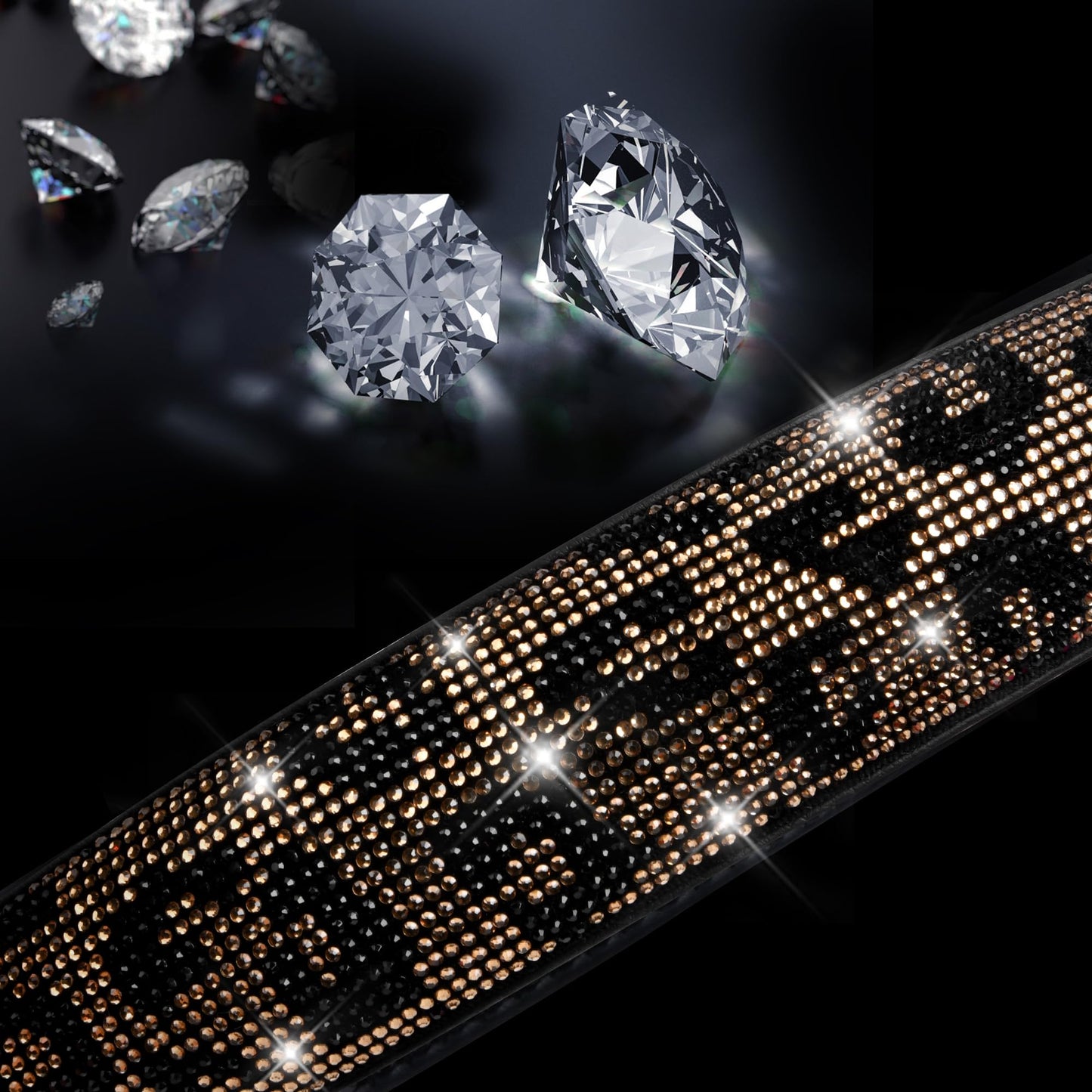 CAR PASS Bling Diamond Leather Steering Wheel Cover, With Sparkly Crystal Glitter Rhinestones Universal Fit 14"1/2-15" Car Wheel Protector for Women Girl Fit Suvs,Vans,Sedans,Car,Trucks, Black Diamond