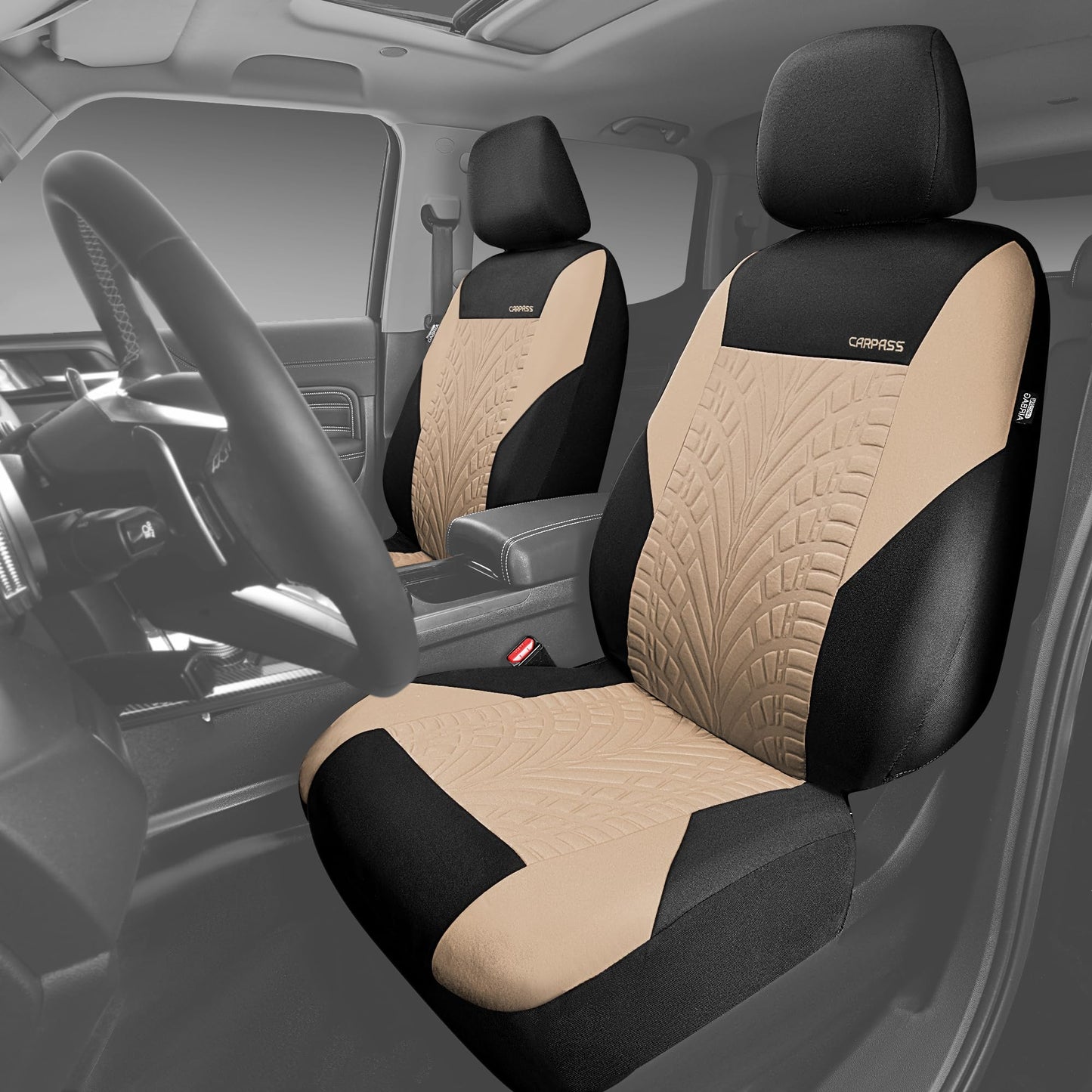 CAR PASS Car Seat Covers Full Sets, Front & Split Rear Bench for Car, 3D Tyre Embossed Automotive Interior Covers, Airbag Compatible, Quick Setup Universal Fit Seat Covers for Car, SUV(All Black)