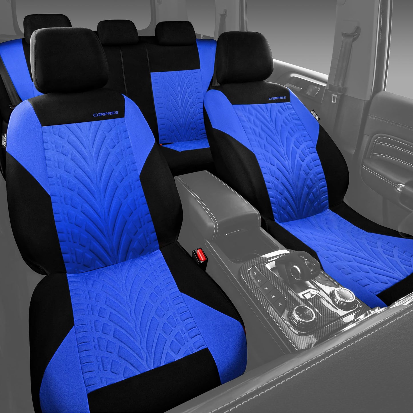 CAR PASS Car Seat Covers Full Sets, Front & Split Rear Bench for Car, 3D Tyre Embossed Automotive Interior Covers, Airbag Compatible, Quick Setup Universal Fit Seat Covers for Car, SUV(All Black)