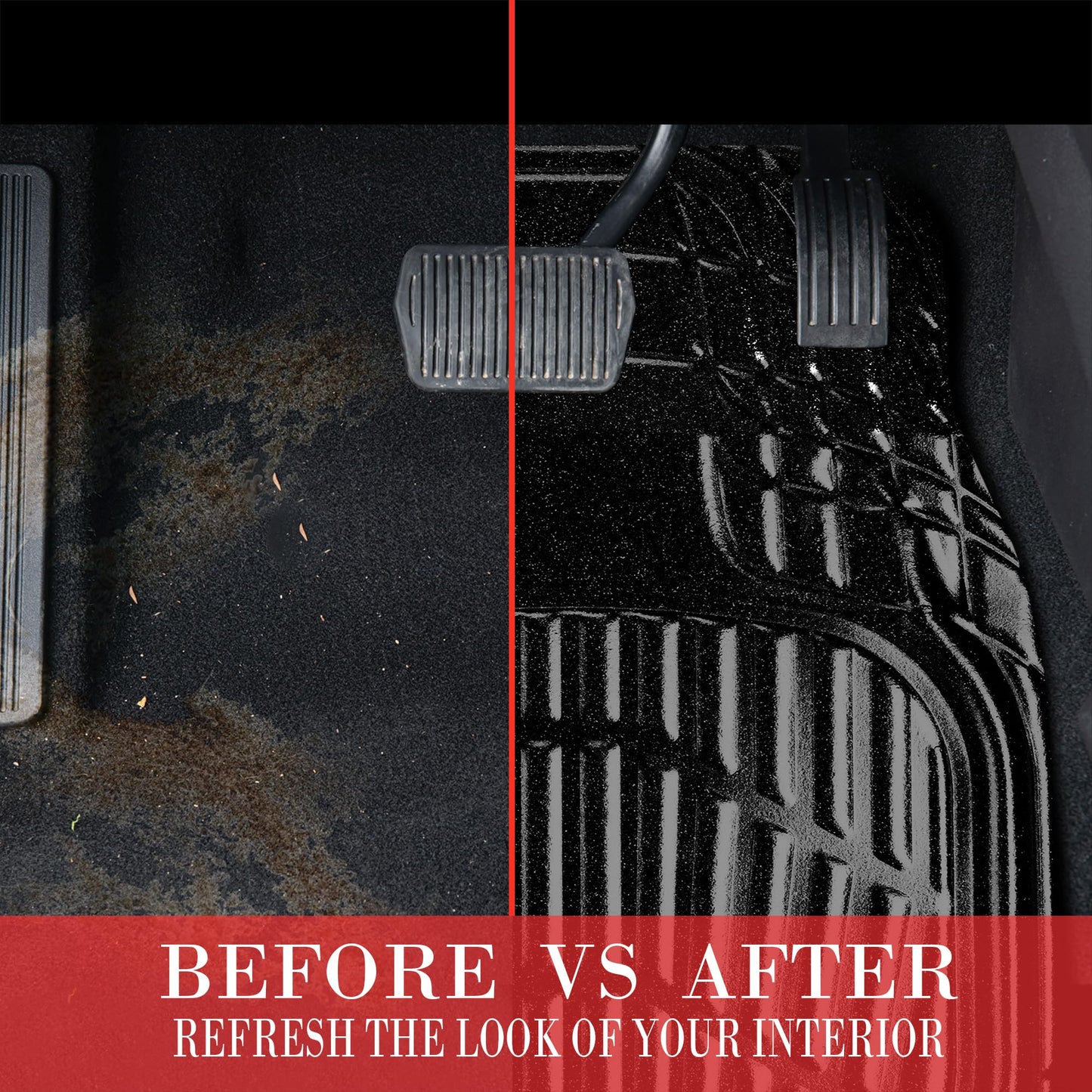 CAR PASS 4 Piece Leather Car Floor Mats -3D Cute Girly Waterproof All Weather Car Mat Full Set, Universal Trim to Fit & Anti-Slip Burr Bottom & Light Easy Clean for SUV Truck Auto Sedan Van(Pink)