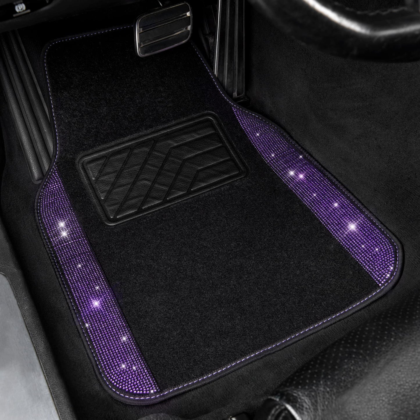CAR PASS Bling Diamond Car Floor Mats, Shining Rhinestone Carpet Sparkly Glitter Crystal with Anti-Slip PVC Heel Pad Waterproof Universal Fit Automotive SUV,Sedan,Van,Cute Girl Women,4pcs Black Sliver